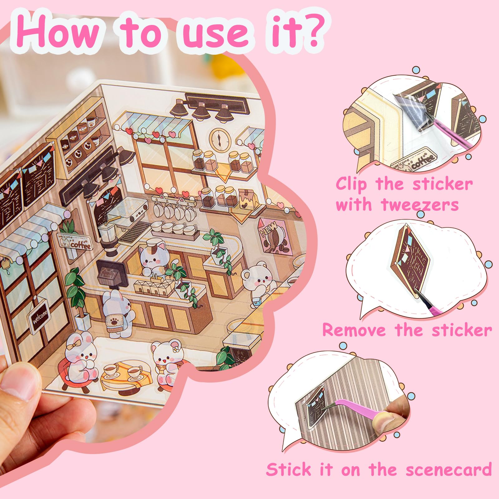 30 Sets DIY 3D House Stickers Kit Non-Toxic & Safe 3D Miniature Scene Therapy for Kids and Adults Stress Relief Sticker Scenes with Tweezers Reusable DIY Sticker Therapy Kit for Age 3+ (30set-2) - Image 4