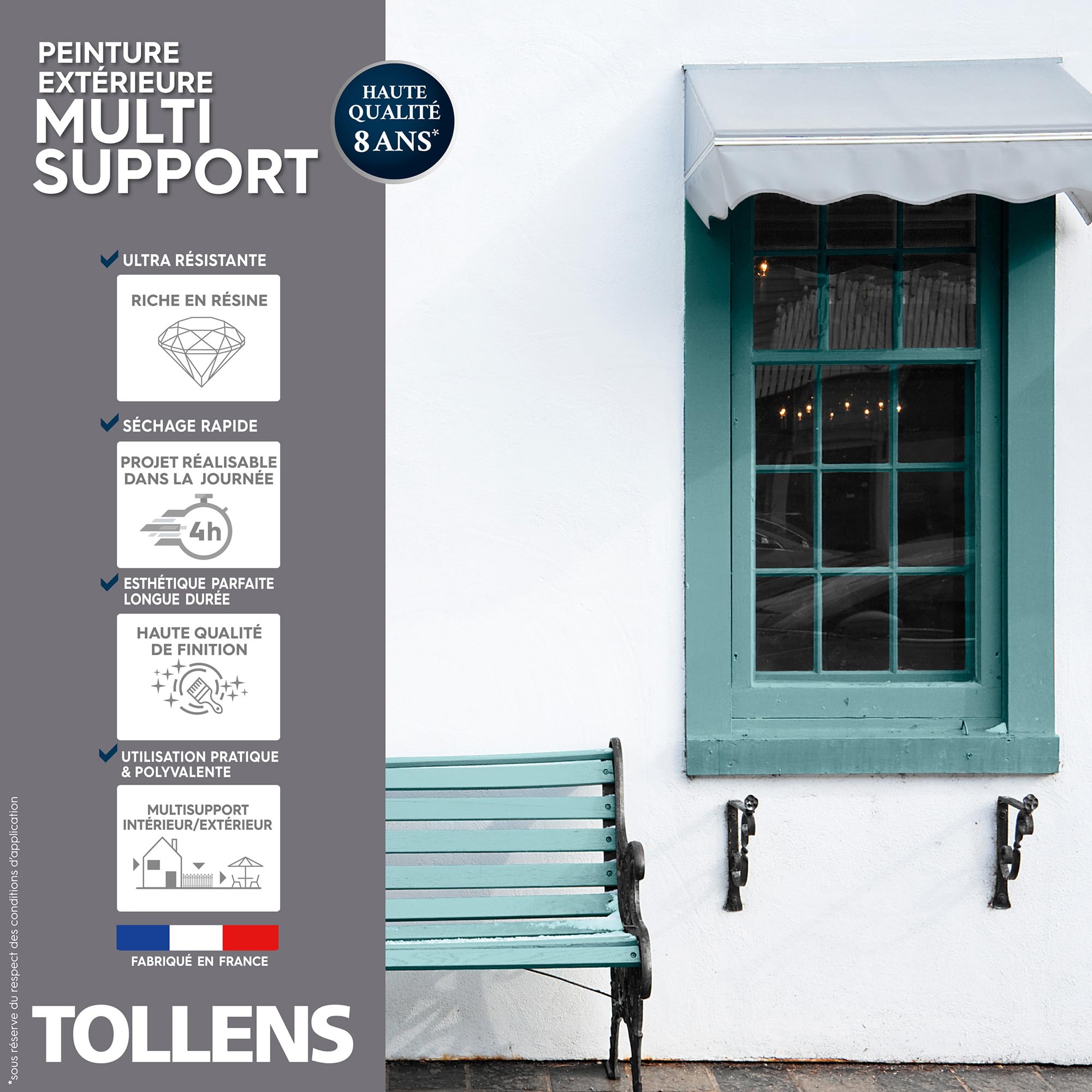 Tollens Peinture extérieure multisupport - Ultra résistante - Haute qualité - Satin - Bleu Ile de Ré - 2L = 28m2