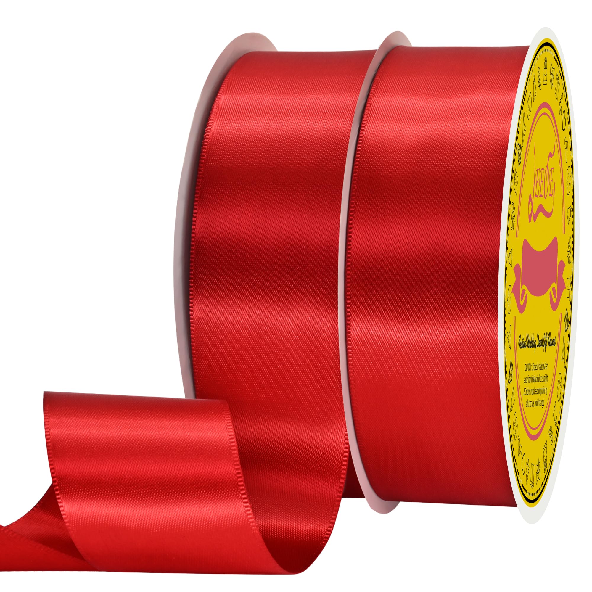 100 Yards Red Satin Ribbon Polyester Ribbon for Gift Wrapping Very Suitable for Weddings Party Hair Bow Invitation Decorations and More（1-1/2 inch X 50Yards X 2 Roll）