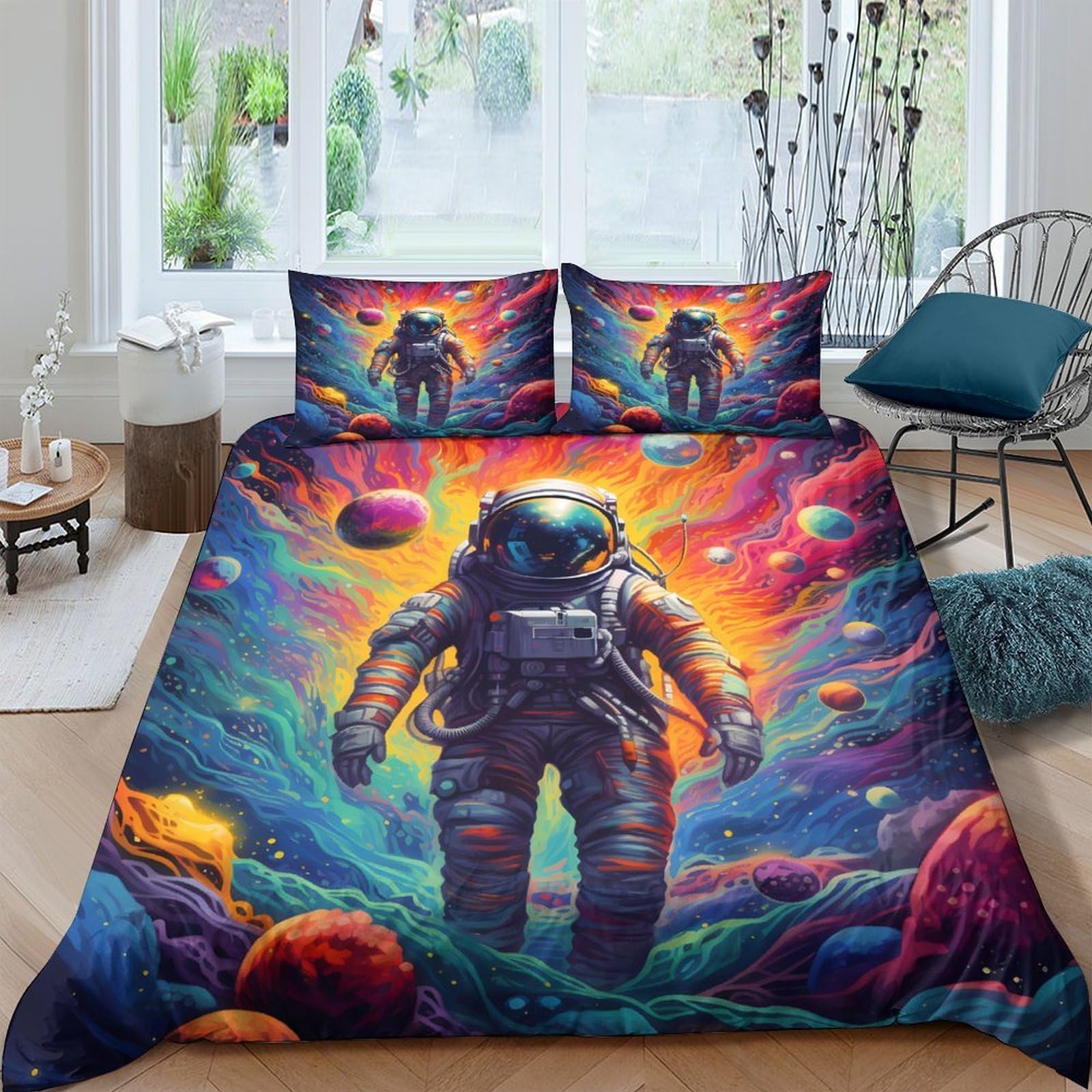 Ctjqhvkz Style-10 3D Printed Astronaut Space Fitted Sheet Microfiber Soft Breathable Galaxy Nebula Mattress Cover For Bedroom Dorm Decor Single（135X200cm）