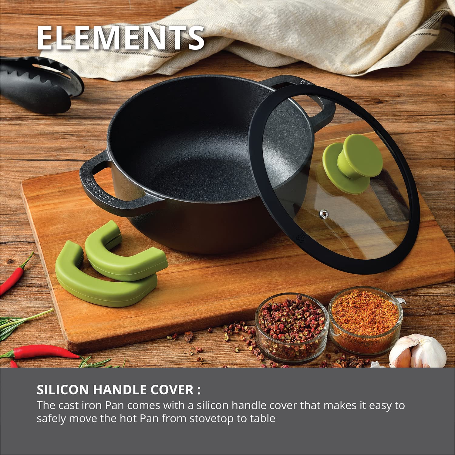 Bergner Cast Iron Casserole - 20cm, Pre-Seasoned -3