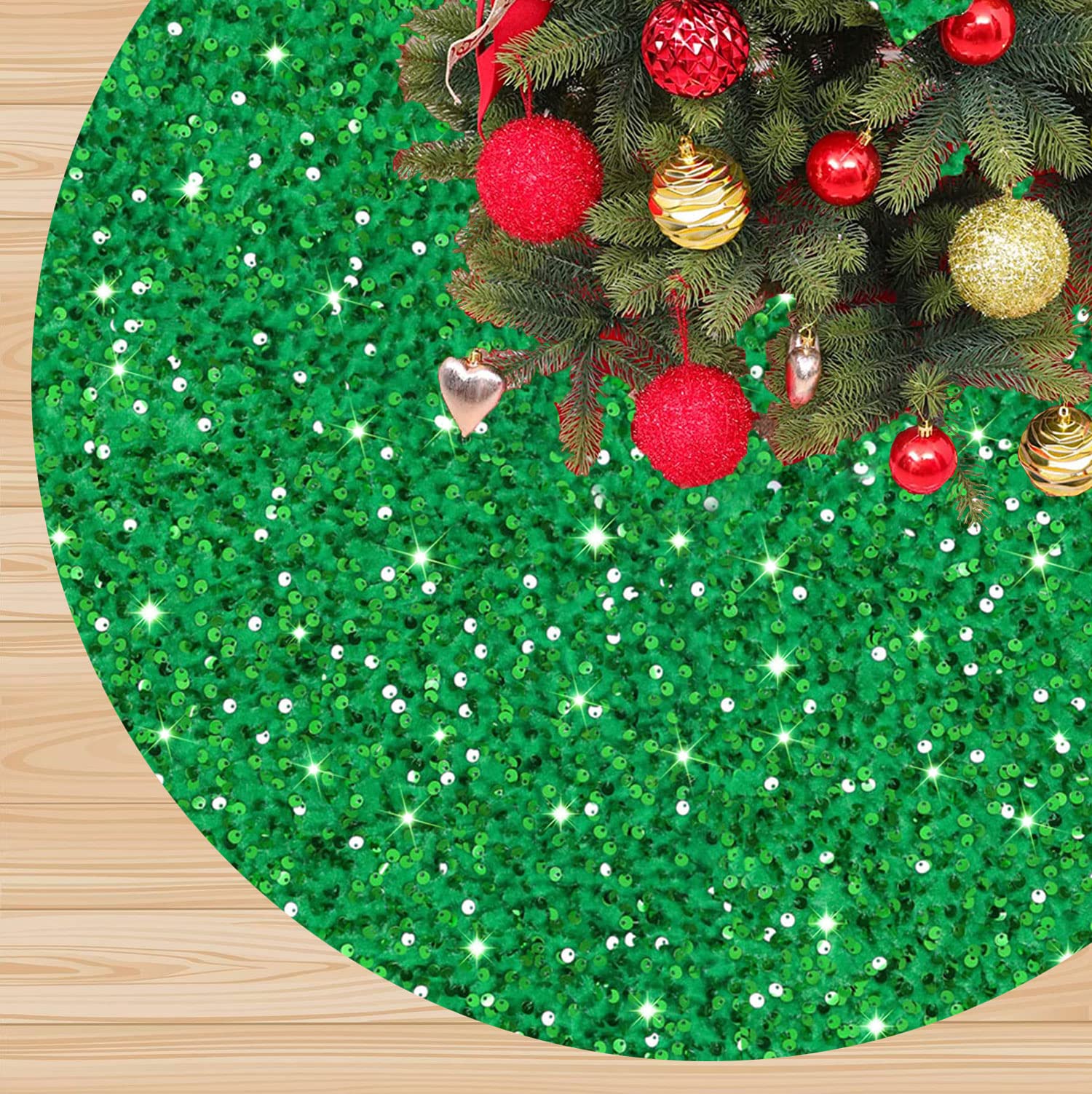 Sequin Christmas Tree Skirt 46 Inch Glitter Green Tree Skirt Velvet Xmas Tree Skirt for Halloween Ornaments Sparkly Tree Cover Mat Soft Fabric Tree Base Cover Large Tree Blanket Polyester Tree Mat