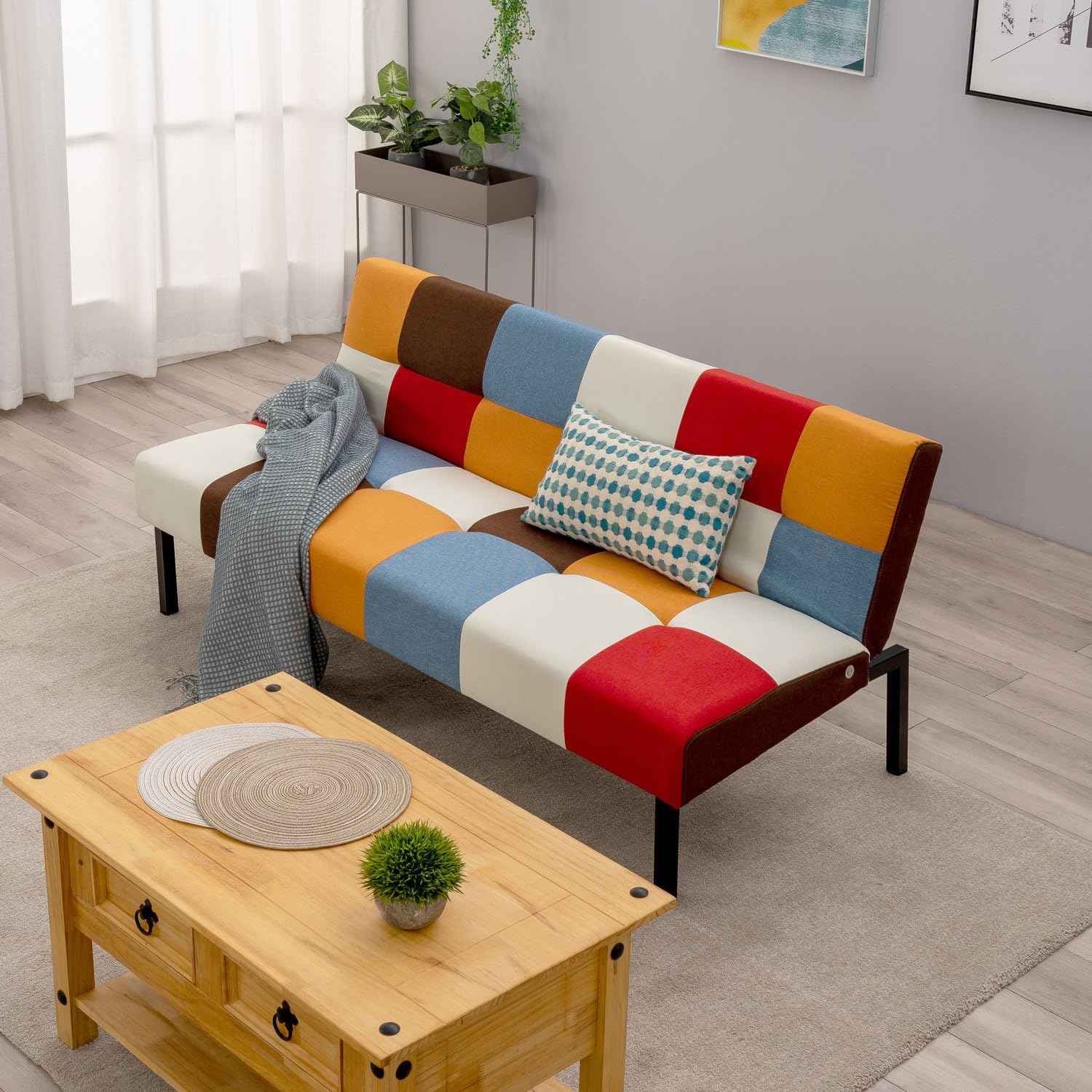 Canapé-lit futon convertible avec fauteuil inclinable pour petit espace de salon 3 places (coloré)
