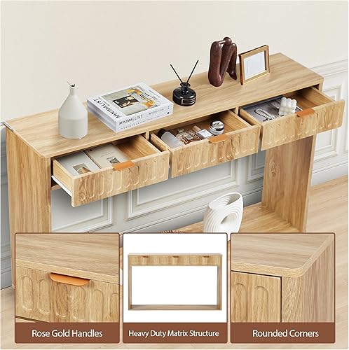 Miniatura 4 de Mesa de sofá moderna de mediados de siglo de 51.18 pulgadas detrás del sofá, mesa consola estrecha con almacenamiento, mesa consola de TV con