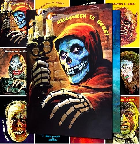 PIXILUV HALLOWEEN MONSTERS Tarjetas de felicitación 12 tarjetas grandes  Personajes de Halloween y retratos de monstruos  Reimpresión de postales de