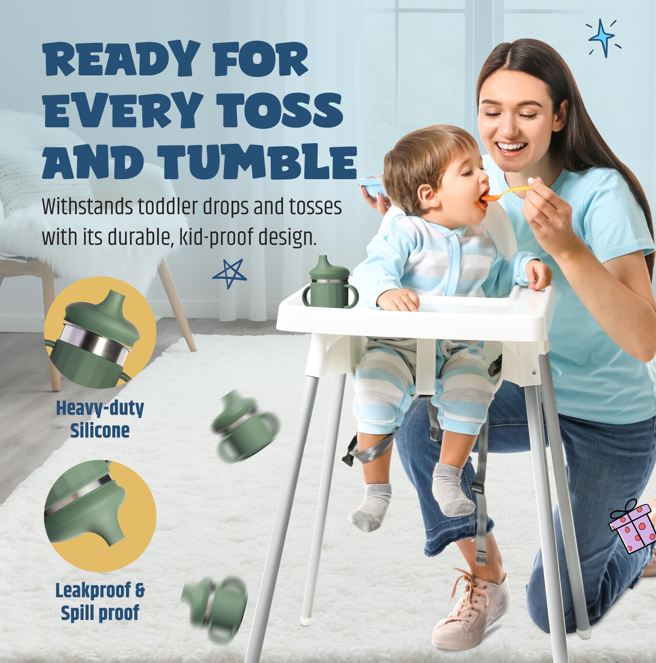 Jumble Dream Stainless Steel and Silicon Sippy Cup Baby Sippy Cup, Training Kids Cups with Silicon Straw - Image 3