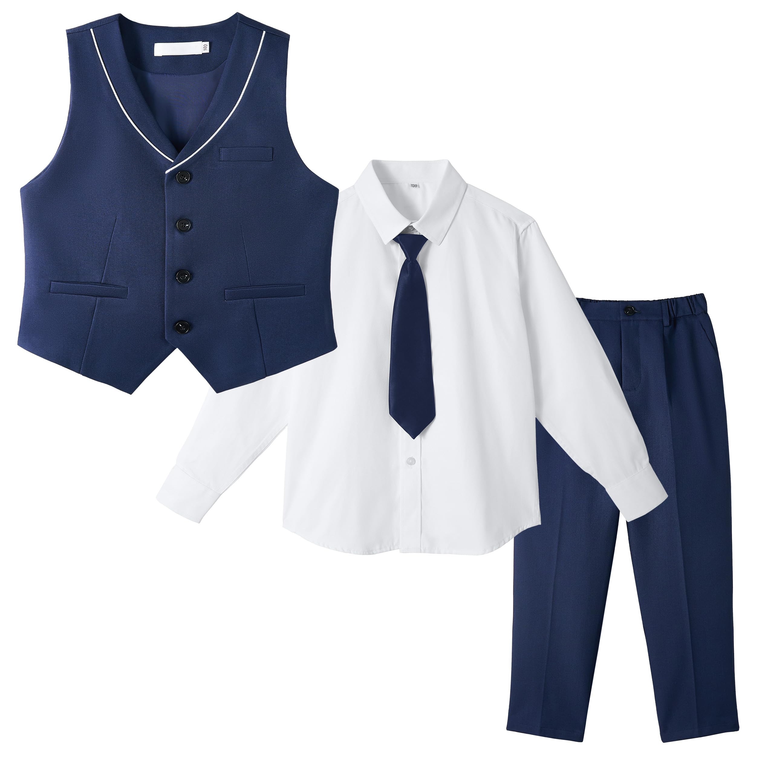 LOLANTA Completo 4 Pezzi Elegante per Bambino, Gilet e Pantalone con Camicia e Papillon, Abito da Cerimonia per Matrimonio e Battesimo 2-14 Anni