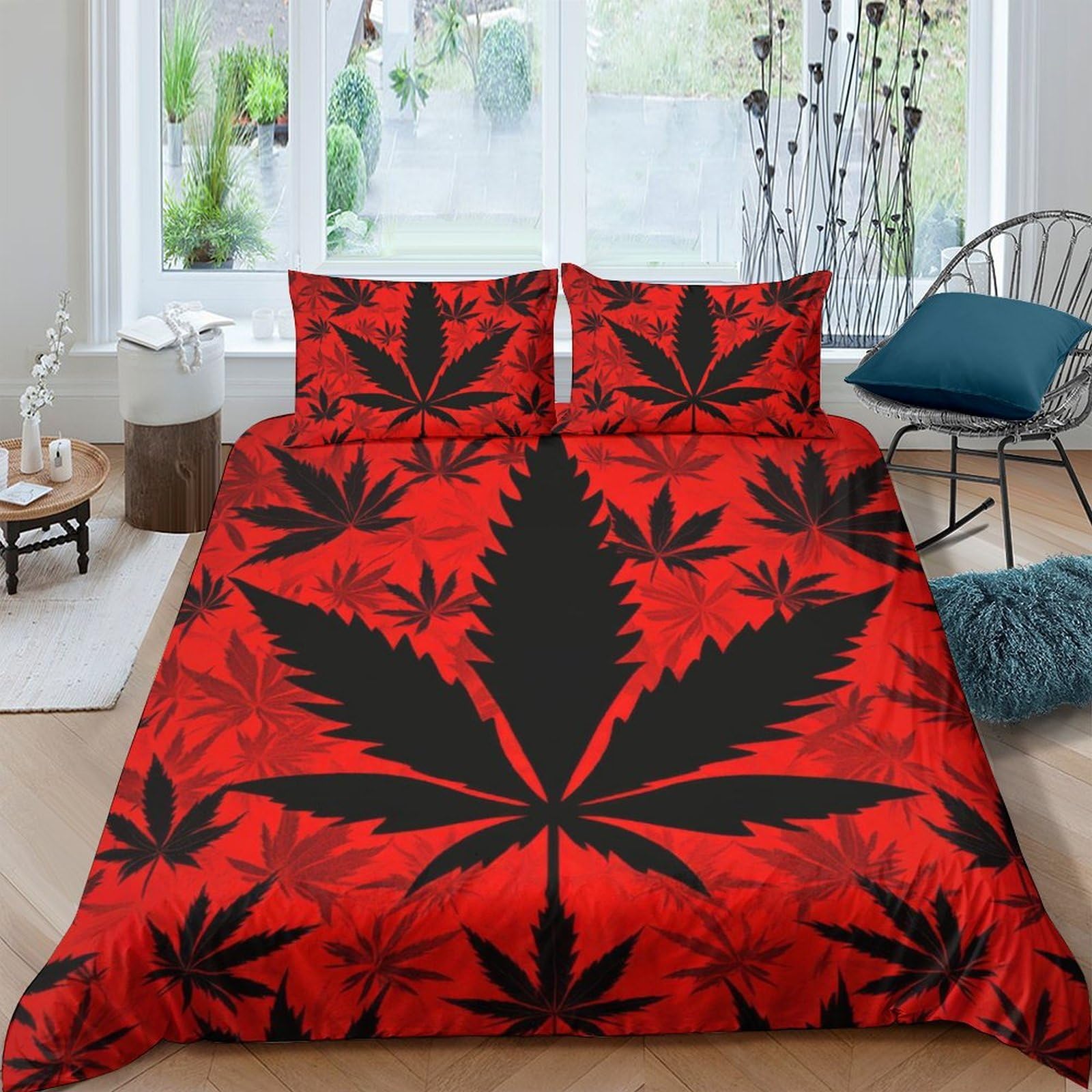 Ctjqhvkz Style-9 3D Printed Red Cannabis Leaf Fitted Sheet Microfiber Soft Anti-Slip Bed Cover For Bedroom Dorm Mattress Protection Decor Single（135X200cm）