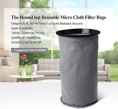 Miniatura 3 de Smilefil - Filtro redondo de 6 cuartos de galón de micro tela reutilizable compatible con Proteam 6 cuartos de galón de mochila redonda aspiradoras