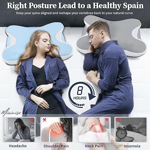 Miniatura 4 de Almohada cervical de espuma viscoelástica para aliviar el dolor de cuello, almohada ergonómica de contorno para dormir de lado, espalda y estómago,