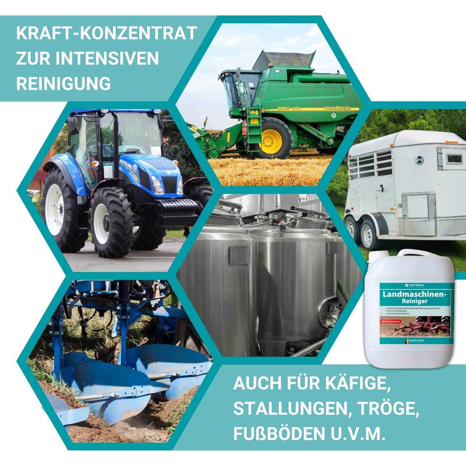 HOTREGA Maschinenreiniger Landmaschinen 10 L | Konzentrat mit Rostschutz | Kaltreiniger gegen Öl & Fett | Ideal für Traktoren + Mähdrescher | Hochdruckreiniger-tauglich | Sparsame 1:100 Verdünnung