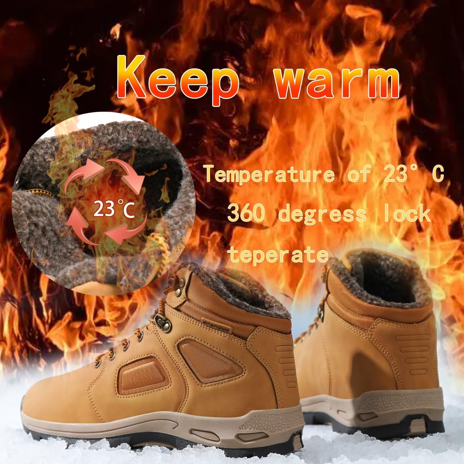 Hombre Botas de Nieve Impermeable Botas de Invierno Forro Piel Zapatillas Trekking Senderismo Sneakers