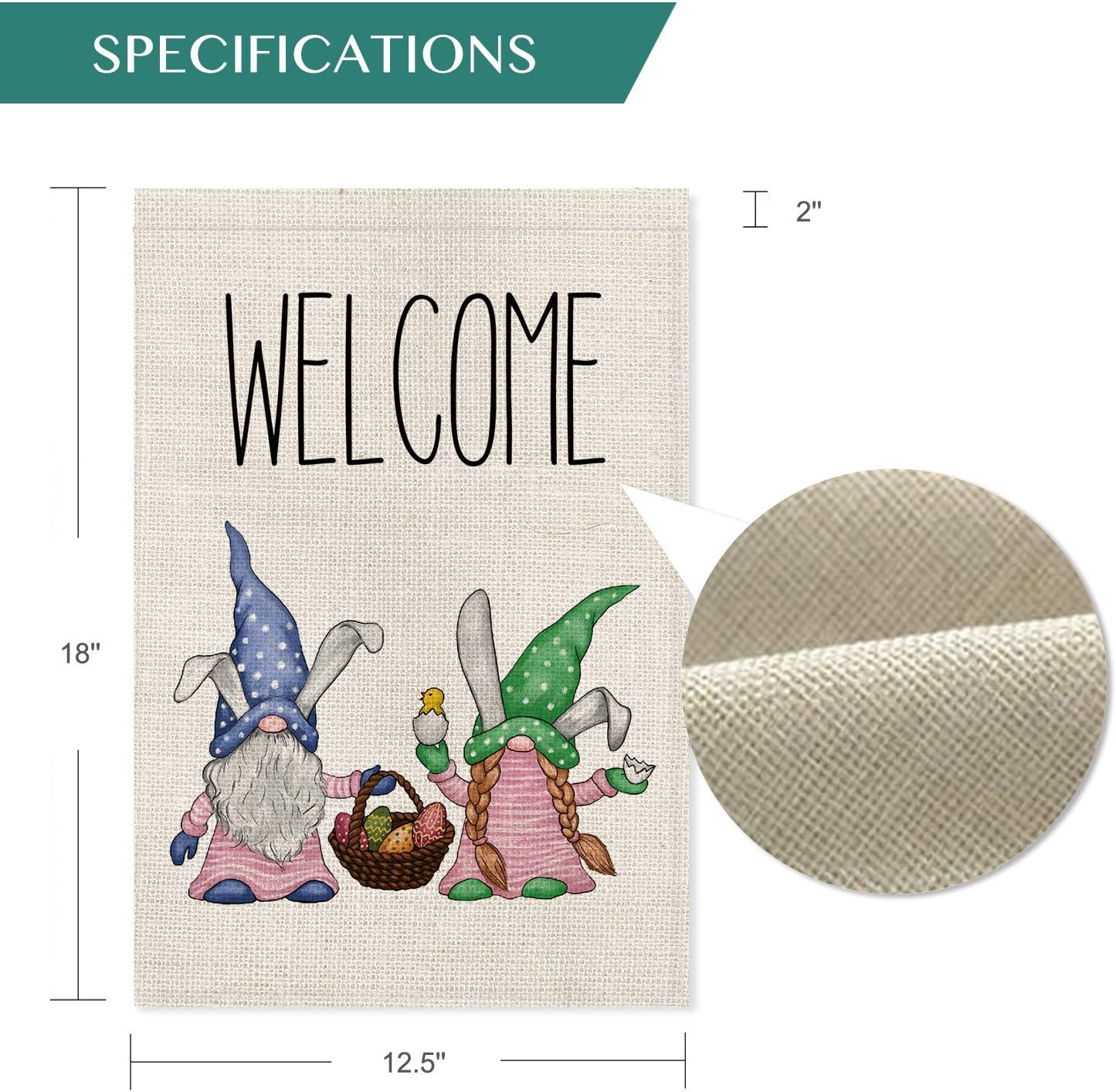 AVOIN Welcome Easter Gnomes Garden Flag Vertical Double Sided, Holiday Rabbit Egg Spring Yard Outdoor Decoration 12.5 x 18 Inch