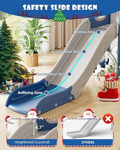 Miniatura 9 de XJD Tobogán 7 en 1 para niños pequeños, tobogán de interior para niños de 12 a 36 meses, nueva actualización con golf, aro de baloncesto para juegos