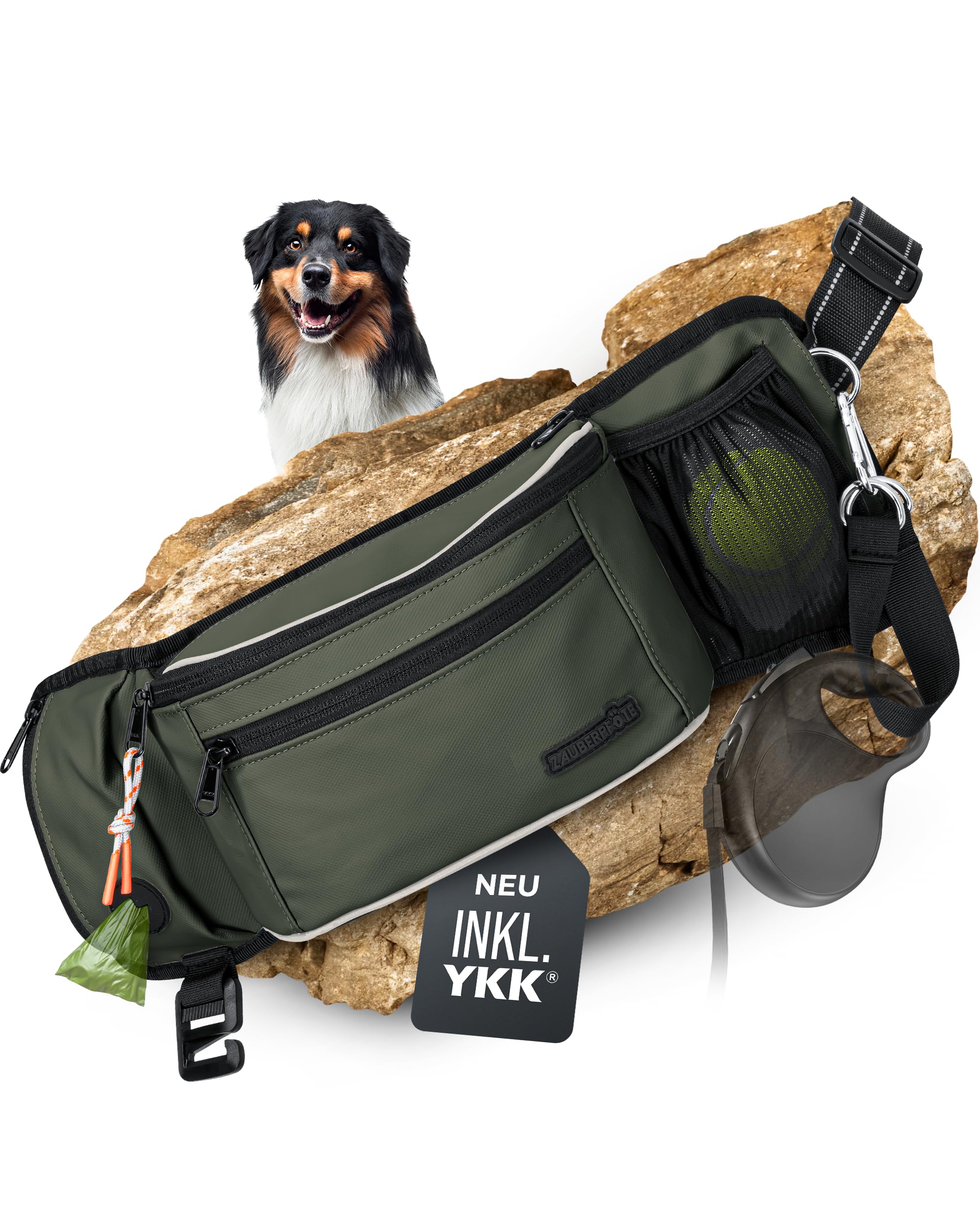 Gassi Tasche 'Atlas' - Premium Leckerlitasche für Hunde - Inkl. YKK® Zipper & Leinenhalterung - Bauchtasche für Hundezubehör - Für Gassi, Wanderungen & Hunde Training