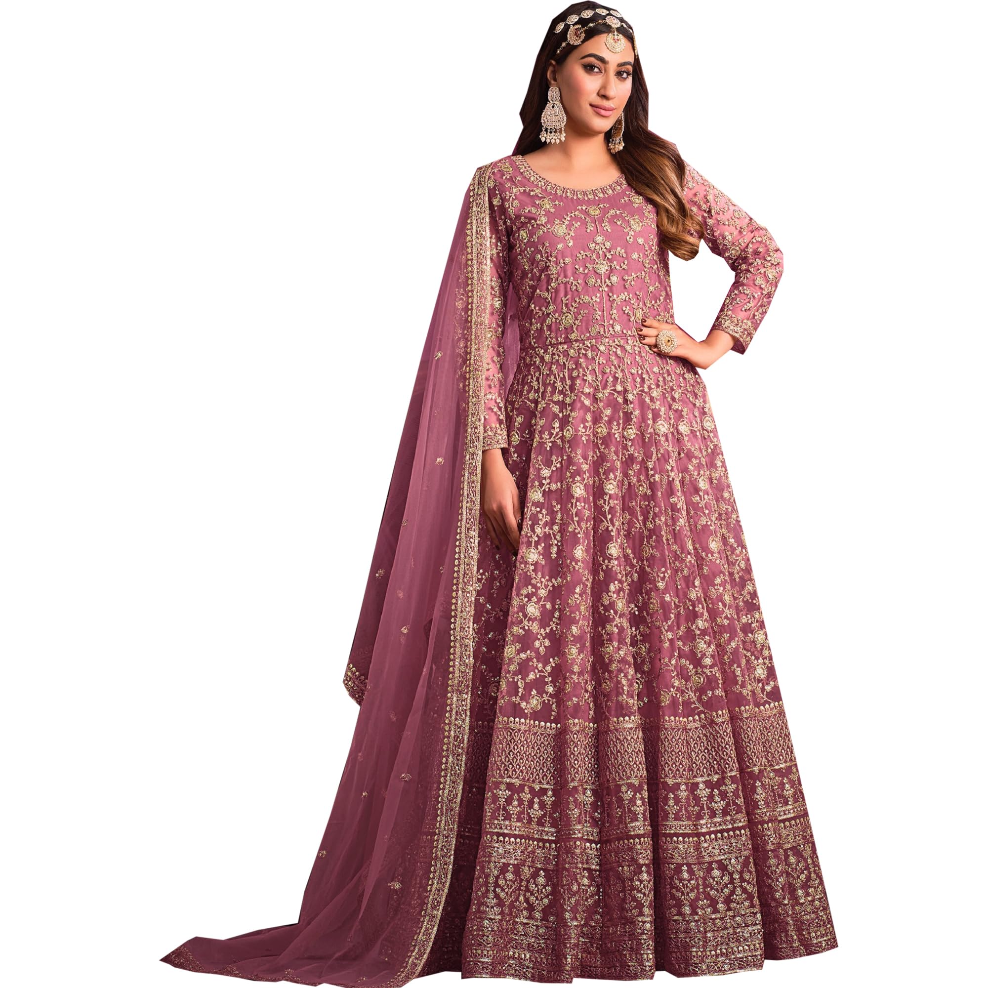 Stylish Designer Indian Shalwar Kameez Suits Ready to Wear Pakistani Long Anarkali Gown Dresses, Choice 1, 48