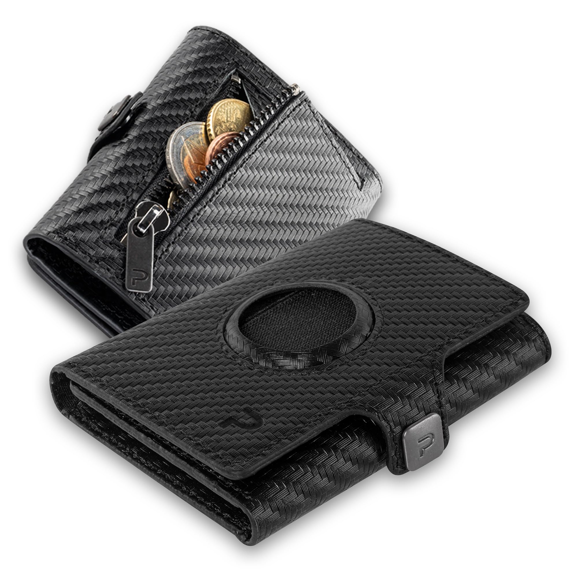 Bargeld-Tasche AirTag Erweiterung mit Münzfach für bestehendes KLIK Slim Wallet, Zusatz Austausch-Cover für Kartenhalter oder als Add-On mit RFID-Schutz