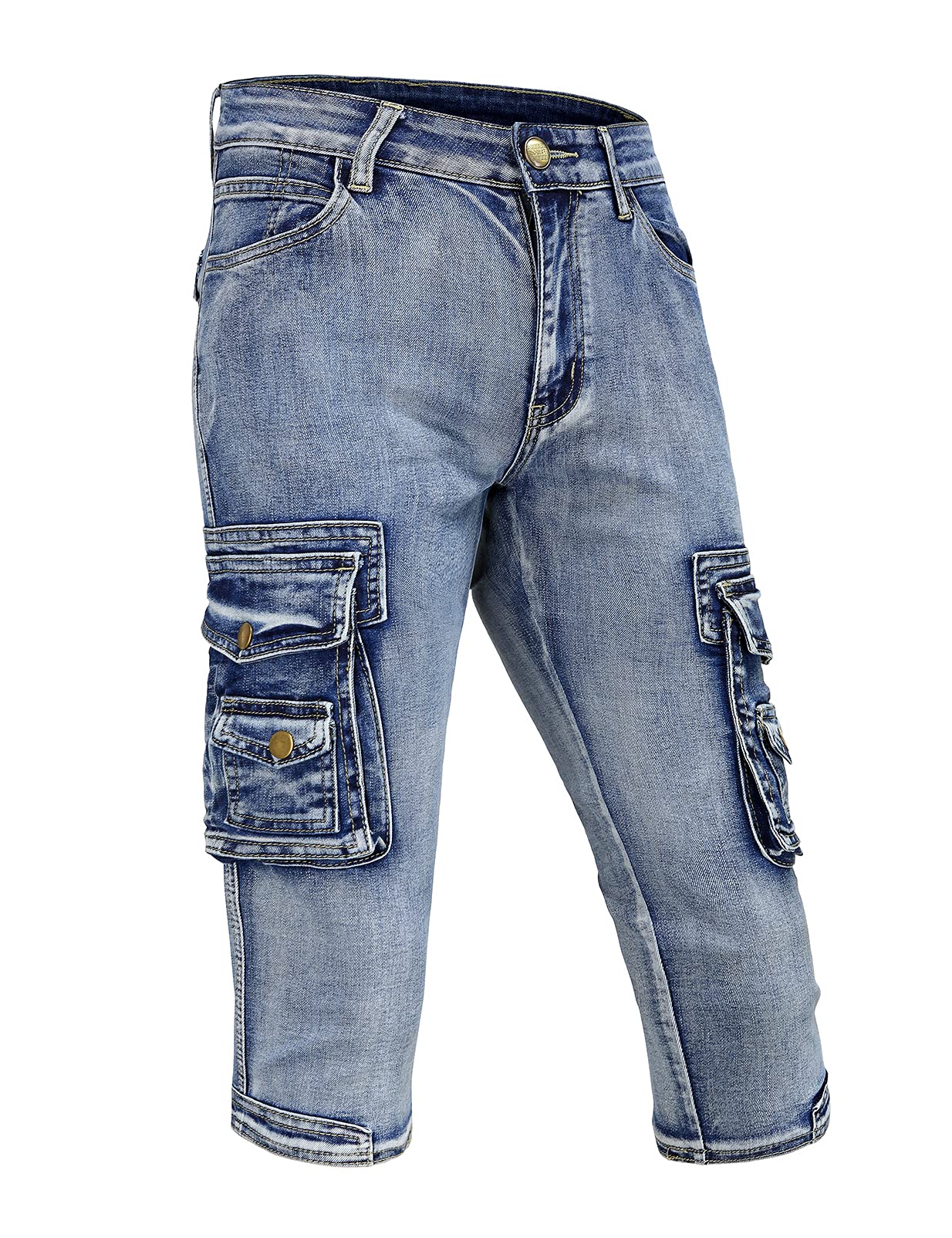 DSDZMen's Patchwork Multi-Pockets Biker Cargo Jeans