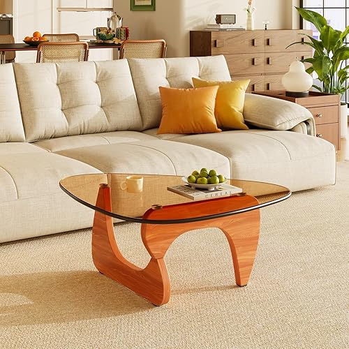 Miniatura 12 de Mesas de café de vidrio pequeñas de estilo granja, mesa central de madera moderna de mediados de siglo para la sala de estar, nogal transparente, 32