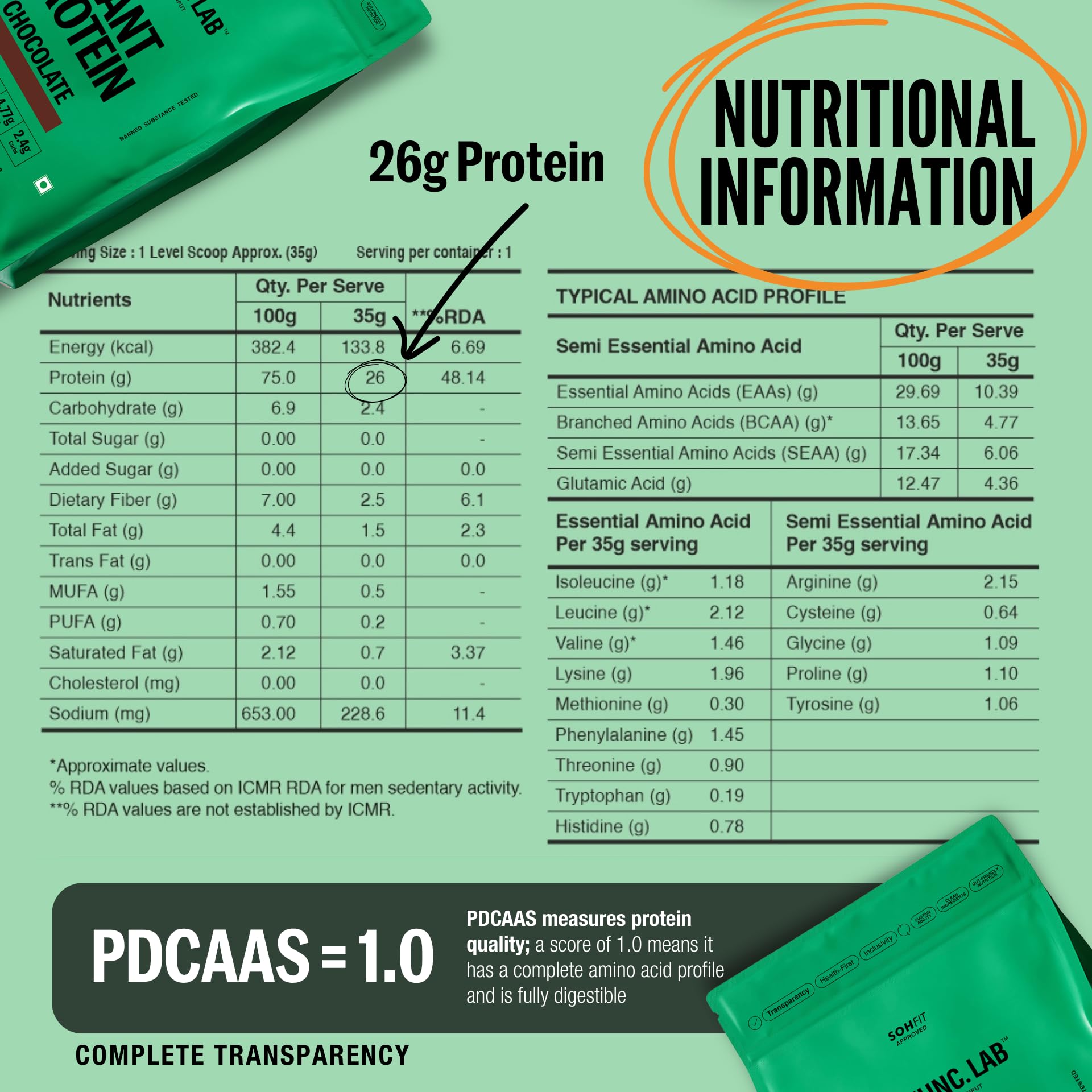 The Func. Lab Plant Protein for Men and Women – Dark Chocolate | 500g | 26g Protein per Scoop | Pea and Rice Blend | Vegan, Sugar‑Free | Gut Friendly, Vegetarian — Amazon image 8