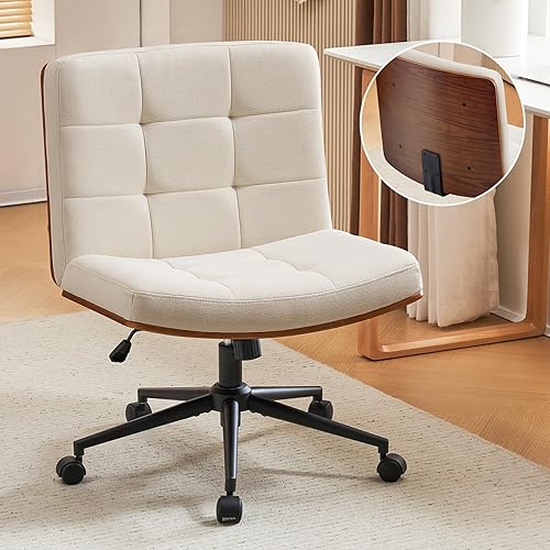 Miniatura 9 de Furnimart Silla de escritorio de oficina sin brazos anchos con respaldo medio, silla cruzada para oficina, moderna silla giratoria con patas