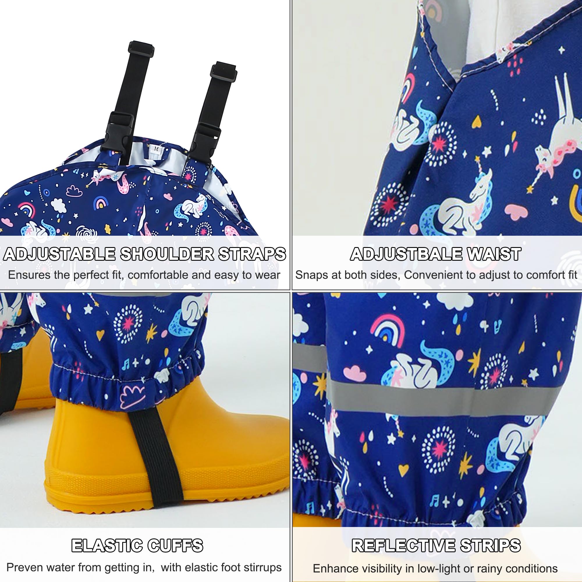 Pantalon Imperméable Filles, Pantalon de Pluie Enfant Salopette de Pluie Combinaison de Pluie Réutilisable Vêtements de Pluie