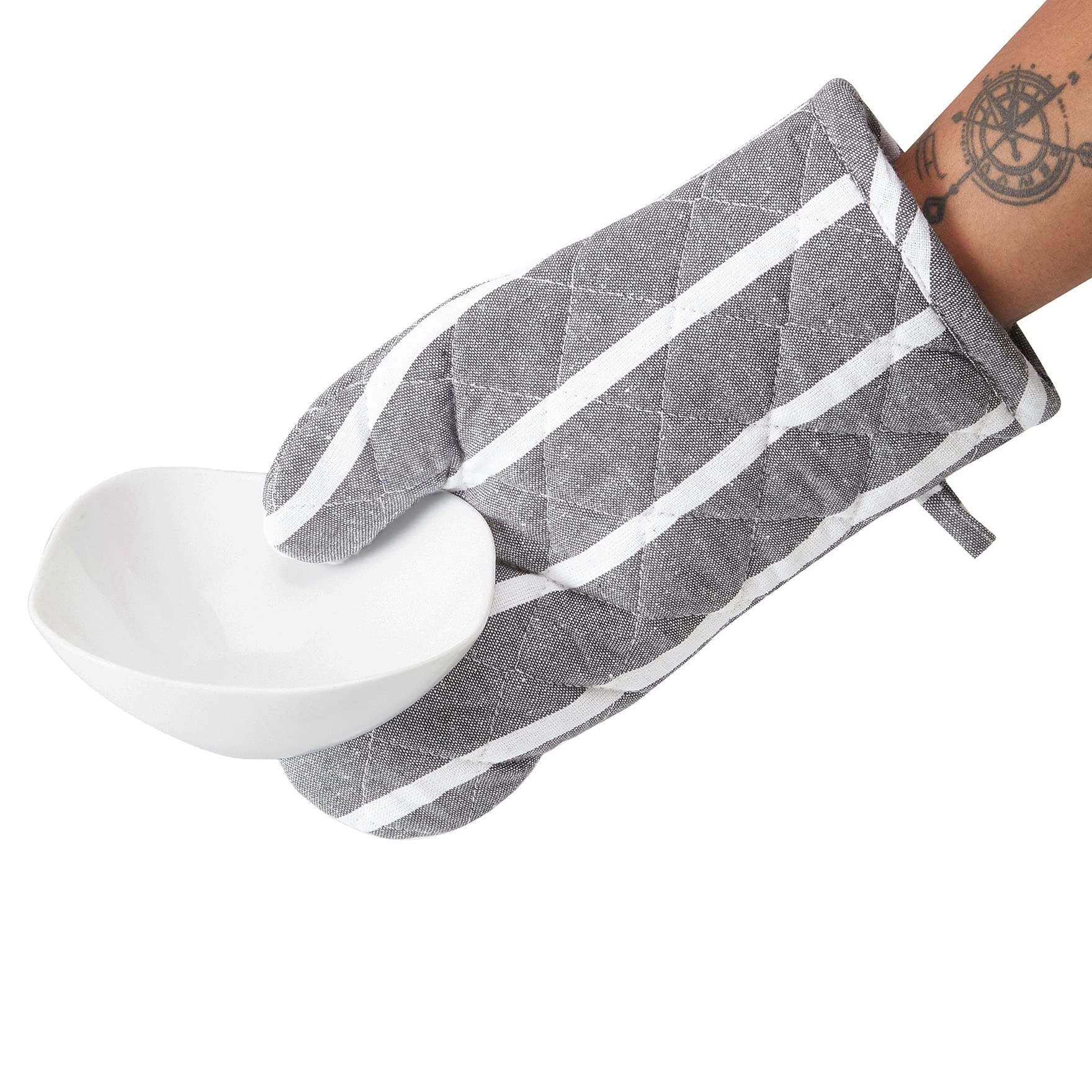 Encasa XO Oven Gloves, Quilted Cooking Mitts, Microwave Safe Grey 2