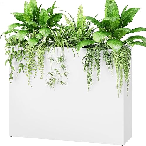 Stoog Macetas grandes de 38 pulgadas para plantas al aire libre, caja rectangular de metal para todo tipo de clima con estante extraíble y diseño