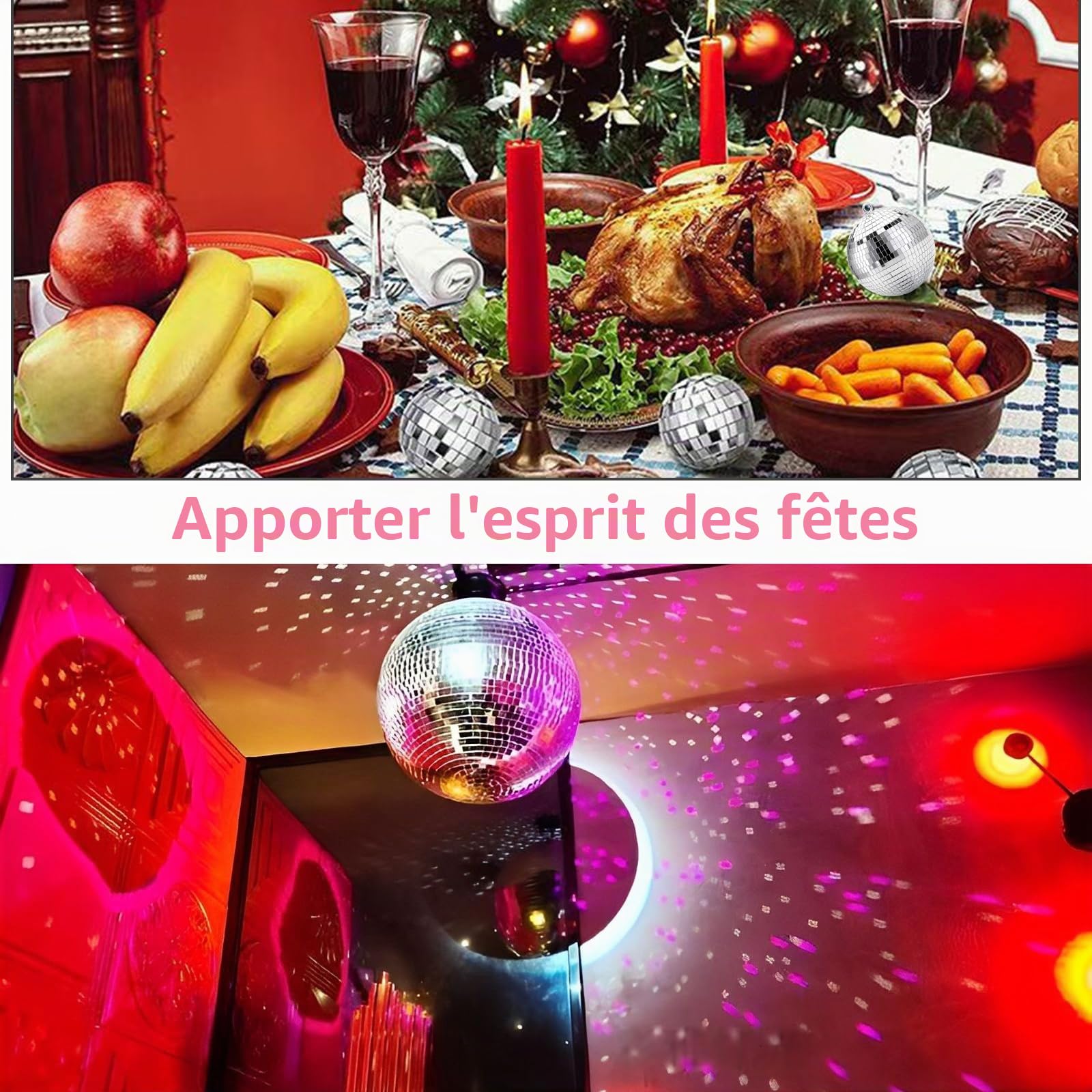 Lot de 12 Boules Disco argentées à Effet de lumière pour décoration de Sapin de Noël, Mariage, Maison, fête (10/7/5/3/2 cm) (argenté)