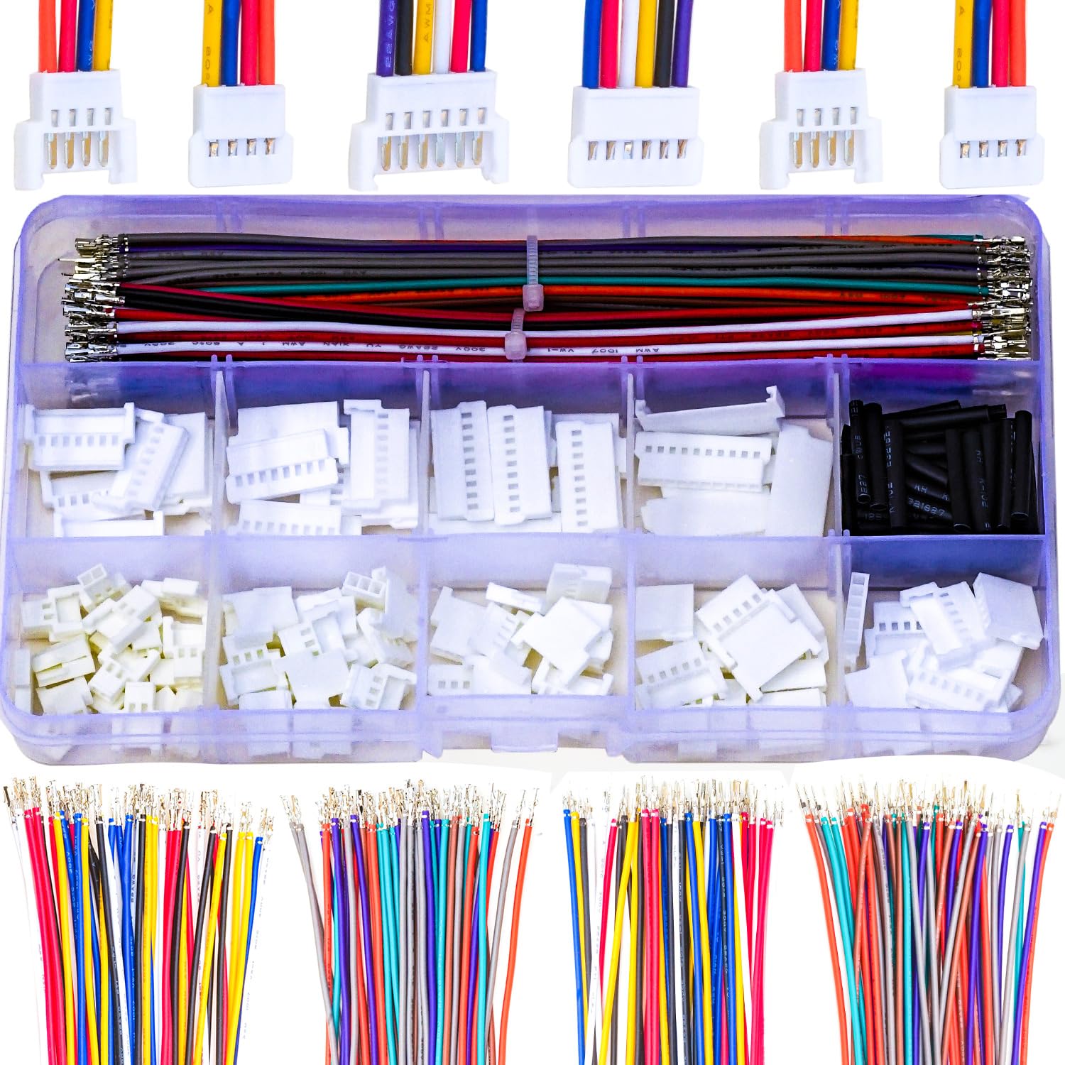 Keszoox Compatible with Molex Connector Kit, Molex 2.0 Male Female Connector with 22AWG Pre-Crimped Cables,Molex 2mm 51005 51006 2P 3P 4P 5P 6P 7P 8P 9P 10P Connector (KS-MX2.0)