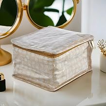 Kuber Industries Check Design Laminated PVC Jewelry Organiser Jewelry Storage Bags for Necklace, Earrings, Rings, Bracelet With 10 Transparent Pouches Brown-HS43KUBMART25832