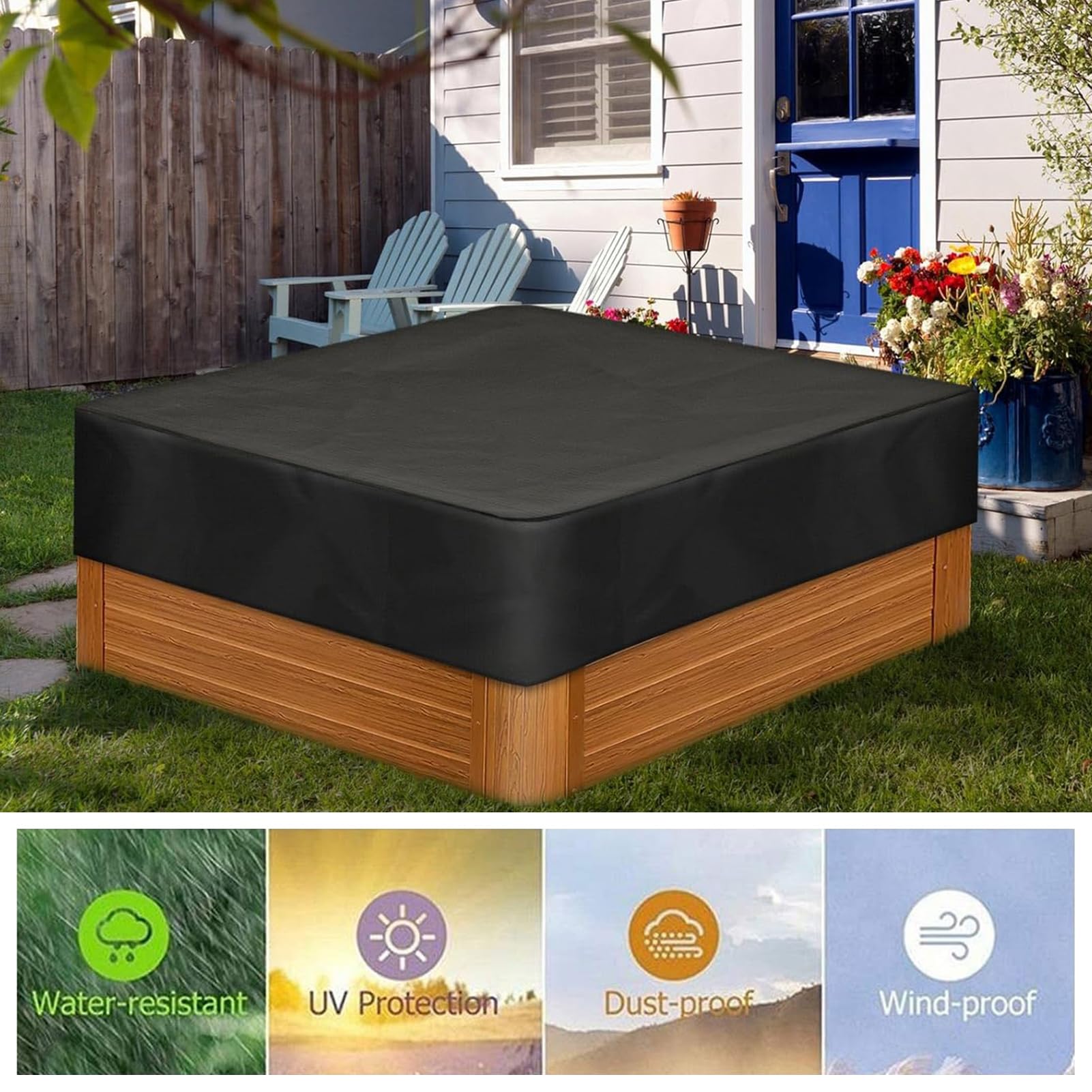 Housse de Protection pour Bain à Remous de Jardin | Imperméable Couverture de Piscine Carrée pour Patio Extérieur | Extérieur Carré De Couverture De Spa (Noir,260x160x20 cm)