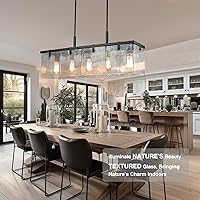 Vista 2 de IKK Modern Textured Glass Chandeliers for Dining Room, 37" Rectangular Island Light Fixture, Rectangle Farmhouse Lighting for Kitchen Island, Living