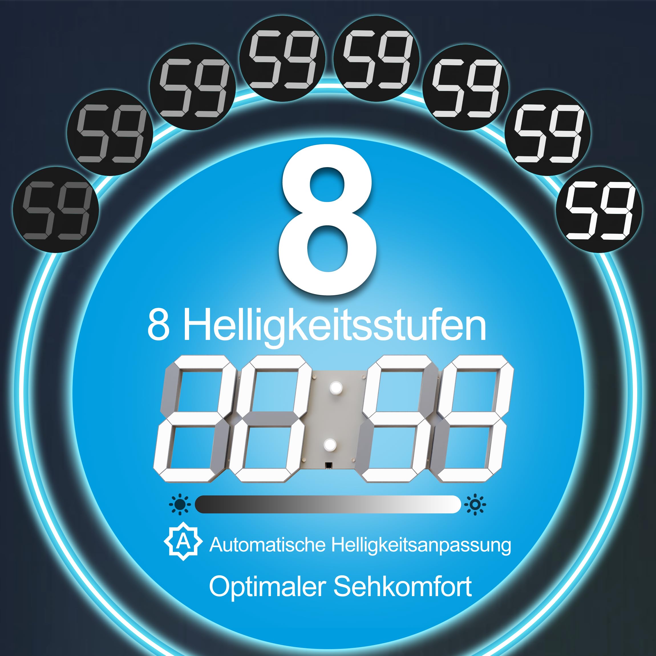 CHKOSDA Orologio da parete digitale a LED 3D, 44 cm, leggibilità fino a 50 m, bianco | cifre da 15 cm, telecomando, dimmer automatico, timer, alimentazione a rete per soggiorno, fitness, garage, ufficio, scuola.