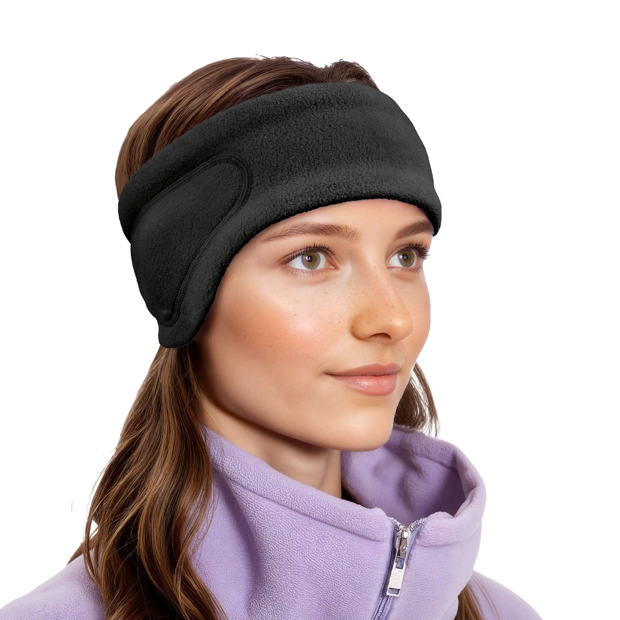 Running Ear Warmers for Women, Double-Layer Fleece Ear Warmer Headband, Moisture Wicking Non-Slip Winter Running Headband, Elastic Winter Headbands for Cycling Hiking Skiing Jogging, Black-image-46