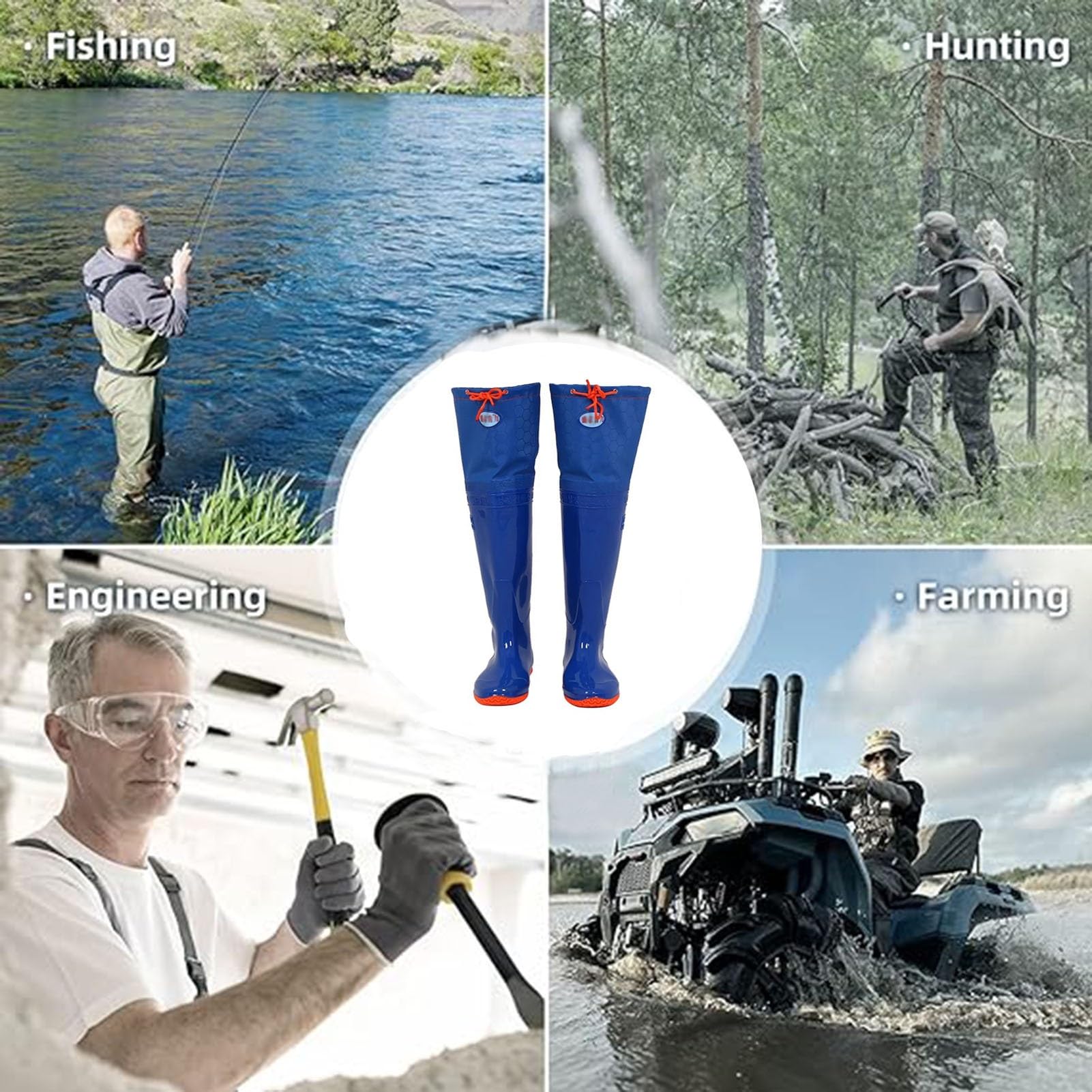 Hip Waders Waders Leggeri per Pesca e Caccia, Stivali da Pesca Alti Fino al Ginocchio 60 cm con Fondo Antiscivolo, Impermeabili mantengono Il Caldo