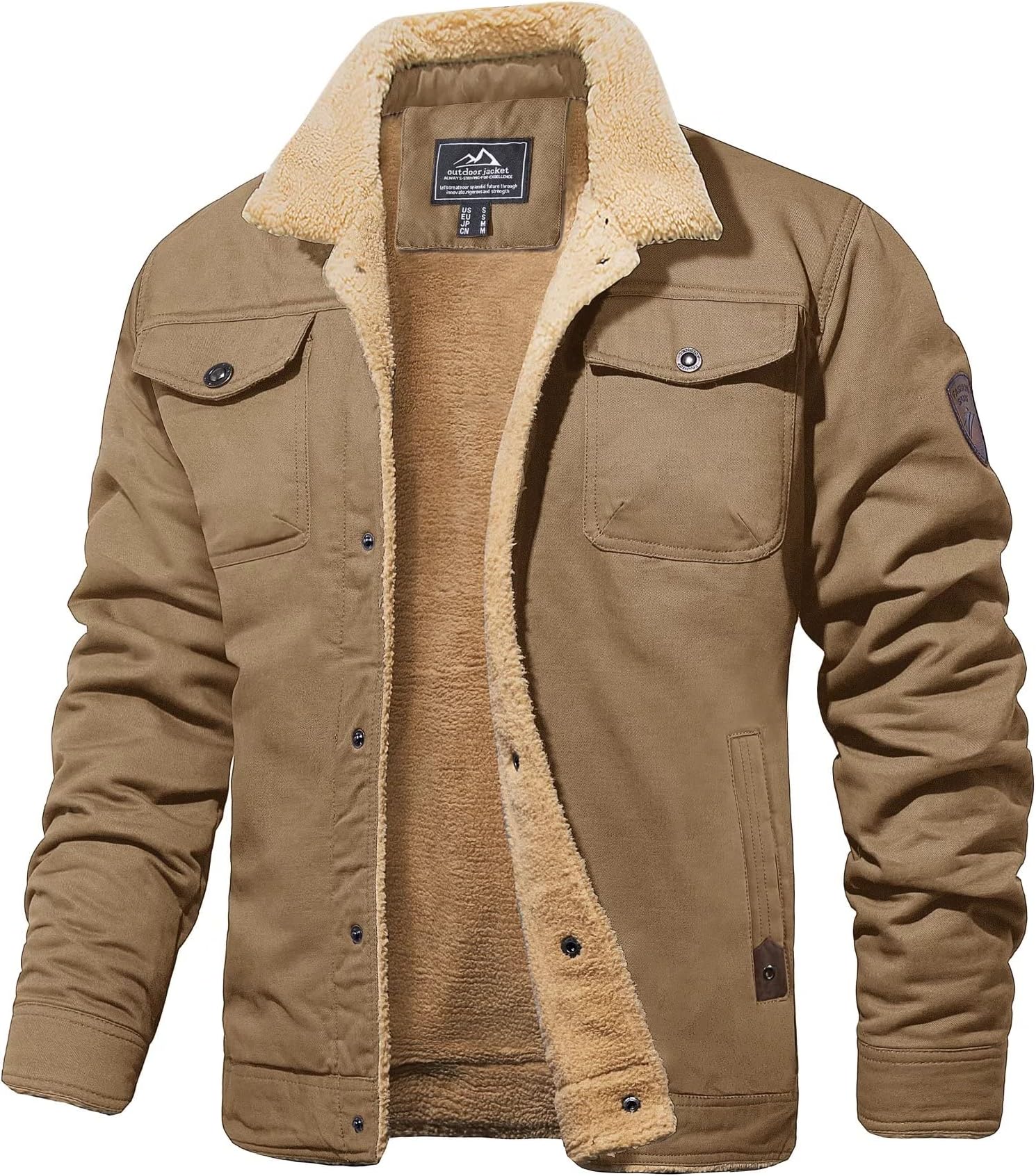 Men's Winter Jacket Lined Sherpa Jacket Warm Trucker Coat Multi Pocket