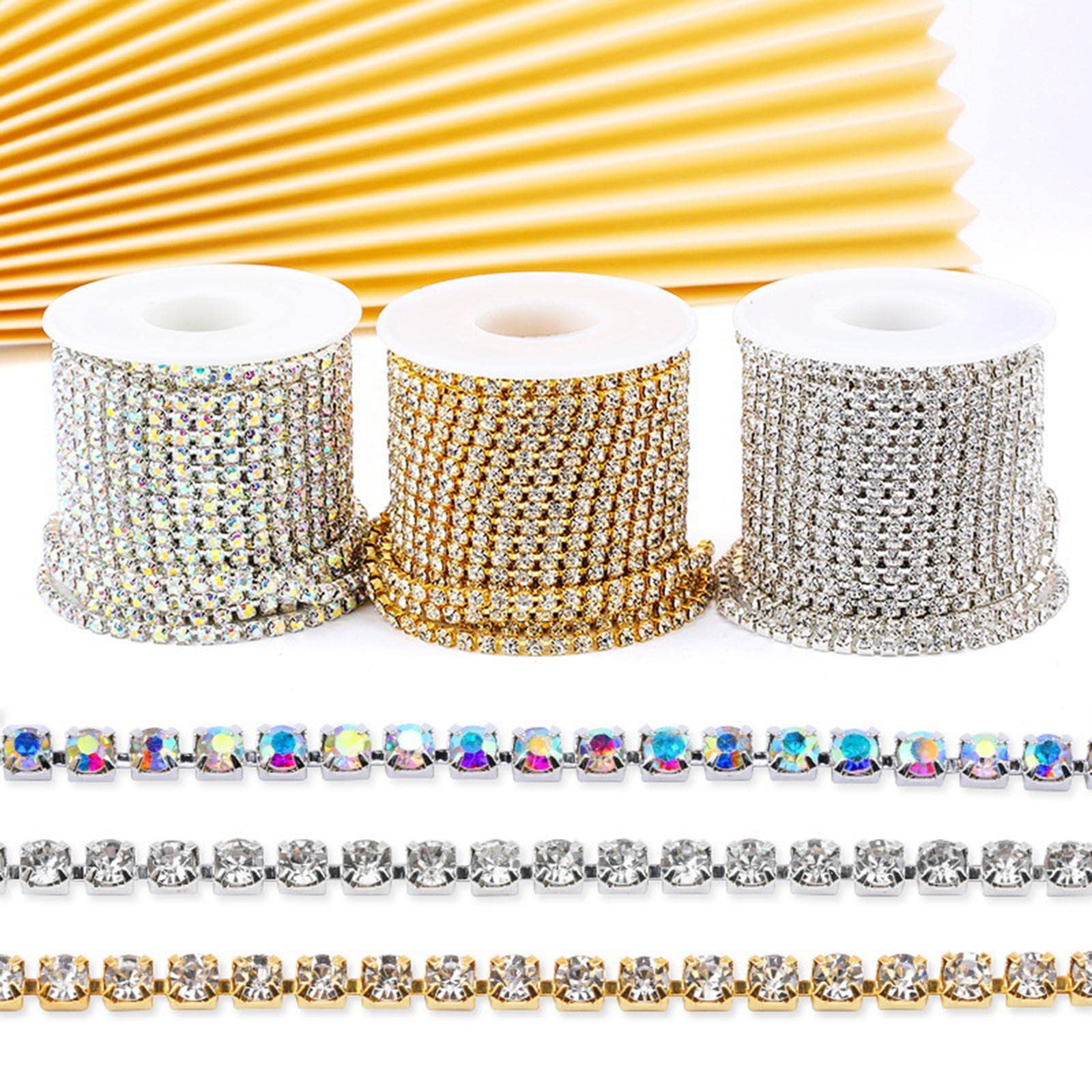 Set di 5 catene con strass per fai da te, 9,1 m, colore: oro, 10 m