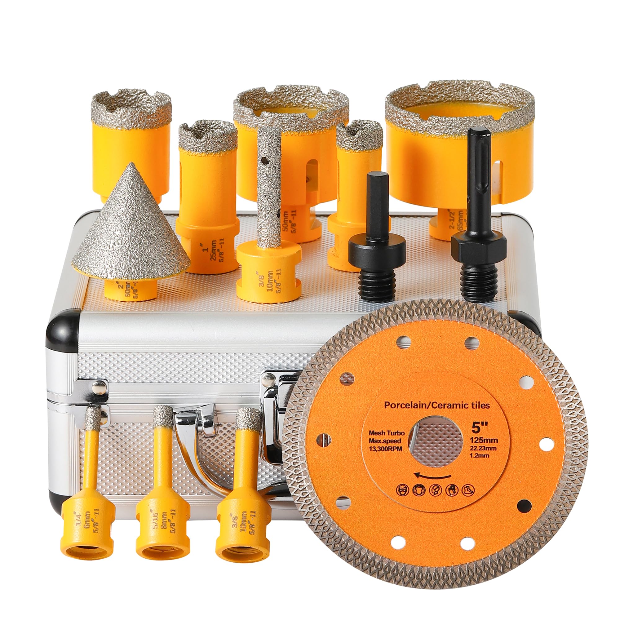 13Pcs Diamond Core Drill Bits Set,Vacuum Brazed Hole Saw Kit 5/8"-11 Thread for Marble Ceramic Porcelain Tile Tools Kit