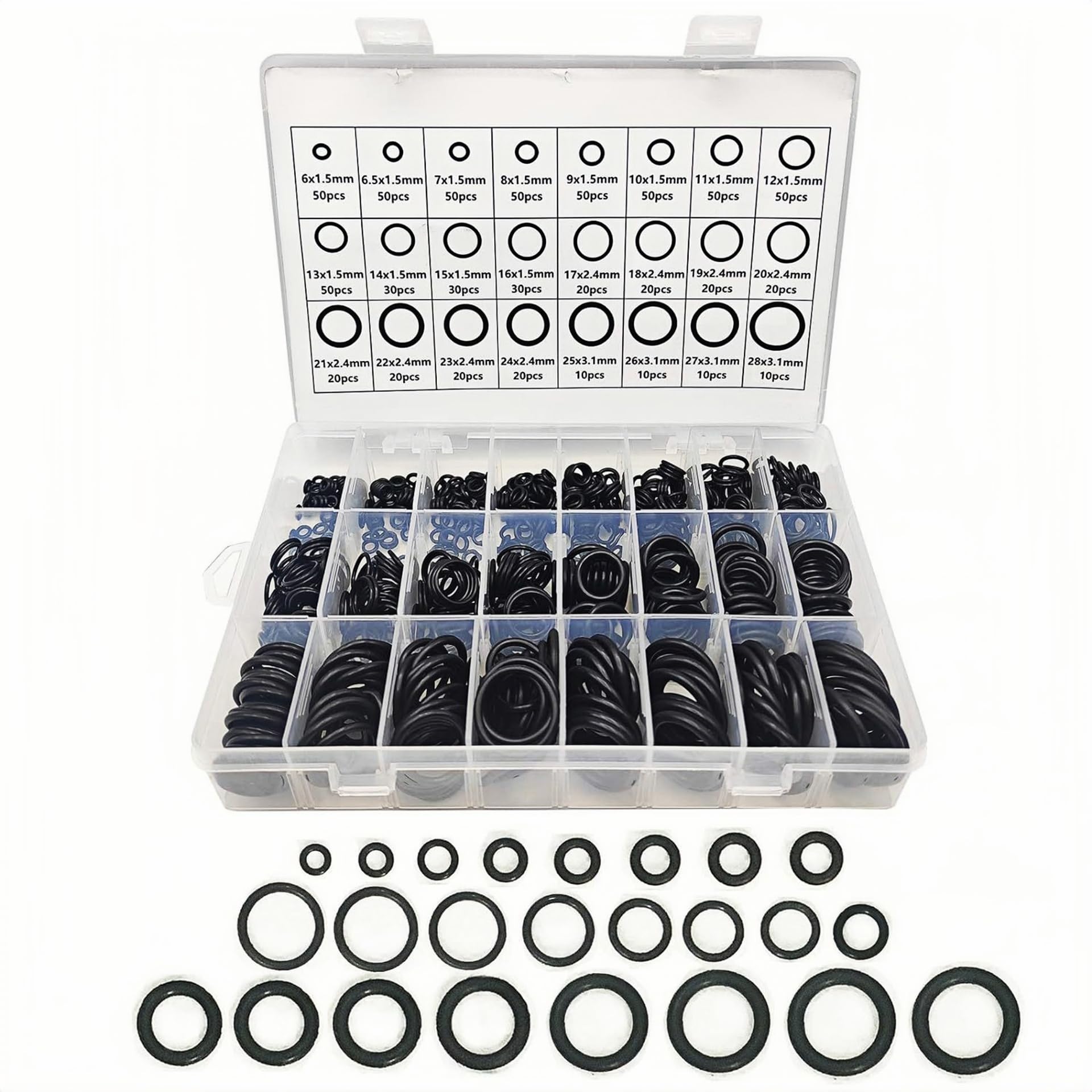 Rubber O-Rings Assortment Kit - 740 Pieces in a Storage Box - 24 Different Sizes - Ideal for Plumbing, Faucets, Auto Repairs, Machinery Connections - Durable Nitrile Rubber Black Gaskets