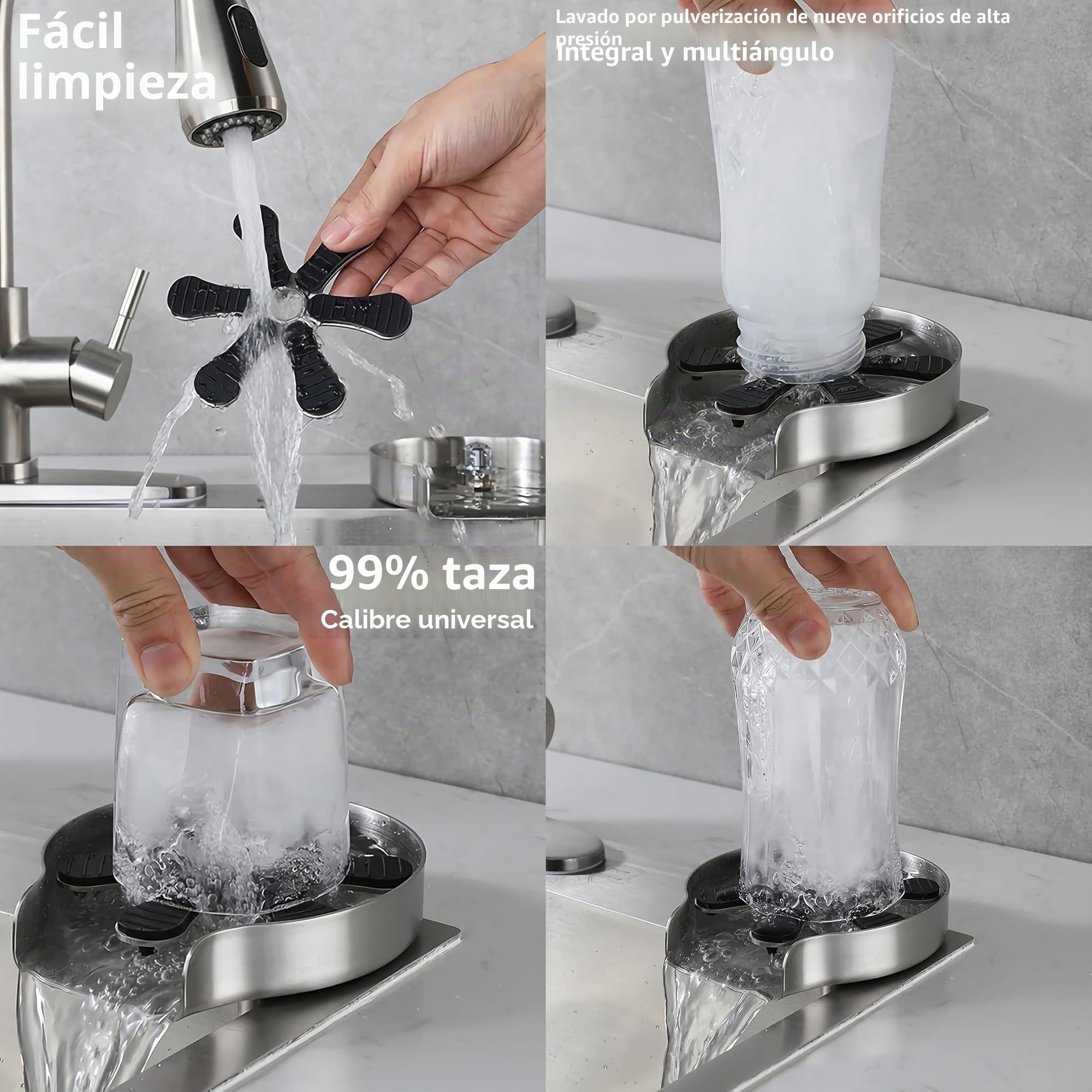 Lavavasos de Acero Inoxidable para Fregaderos de Cocina, Limpiador de Botellas de Agua y Tazas de Café, Herramienta de Limpieza de Cristales para el Hogar, Restaurante y Bar