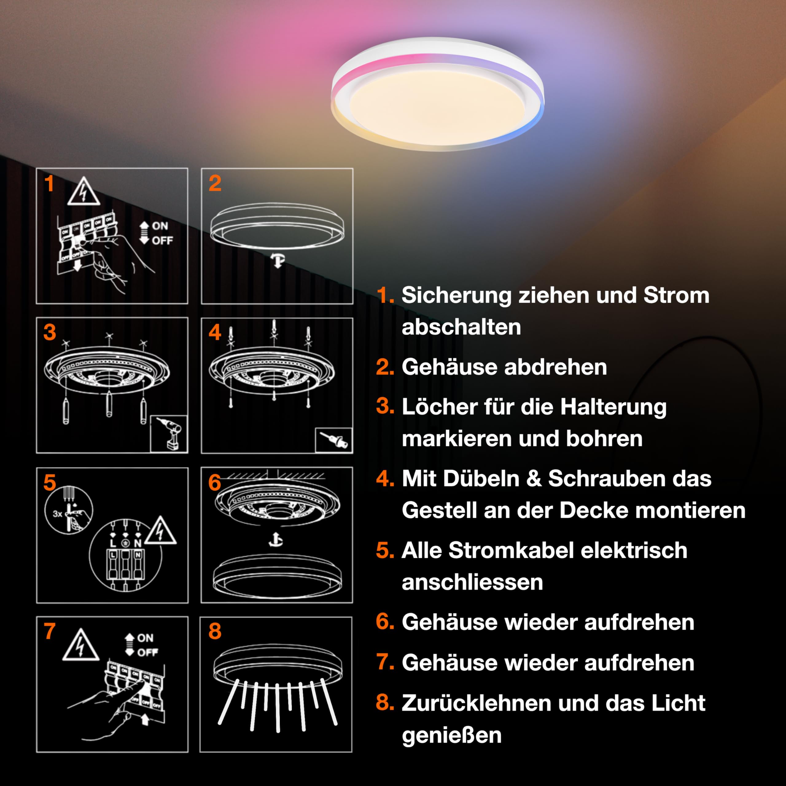 LEDVANCE SMART + WIFI LED Deckenleuchte, weiß, 32W, 3400lm, Weißlichtfunktion, dimmbar, dynamischer Magic-RGB Lichteffekt, lange Lebensdauer, einfache Montage, App-steuerbar, 2700-6500K