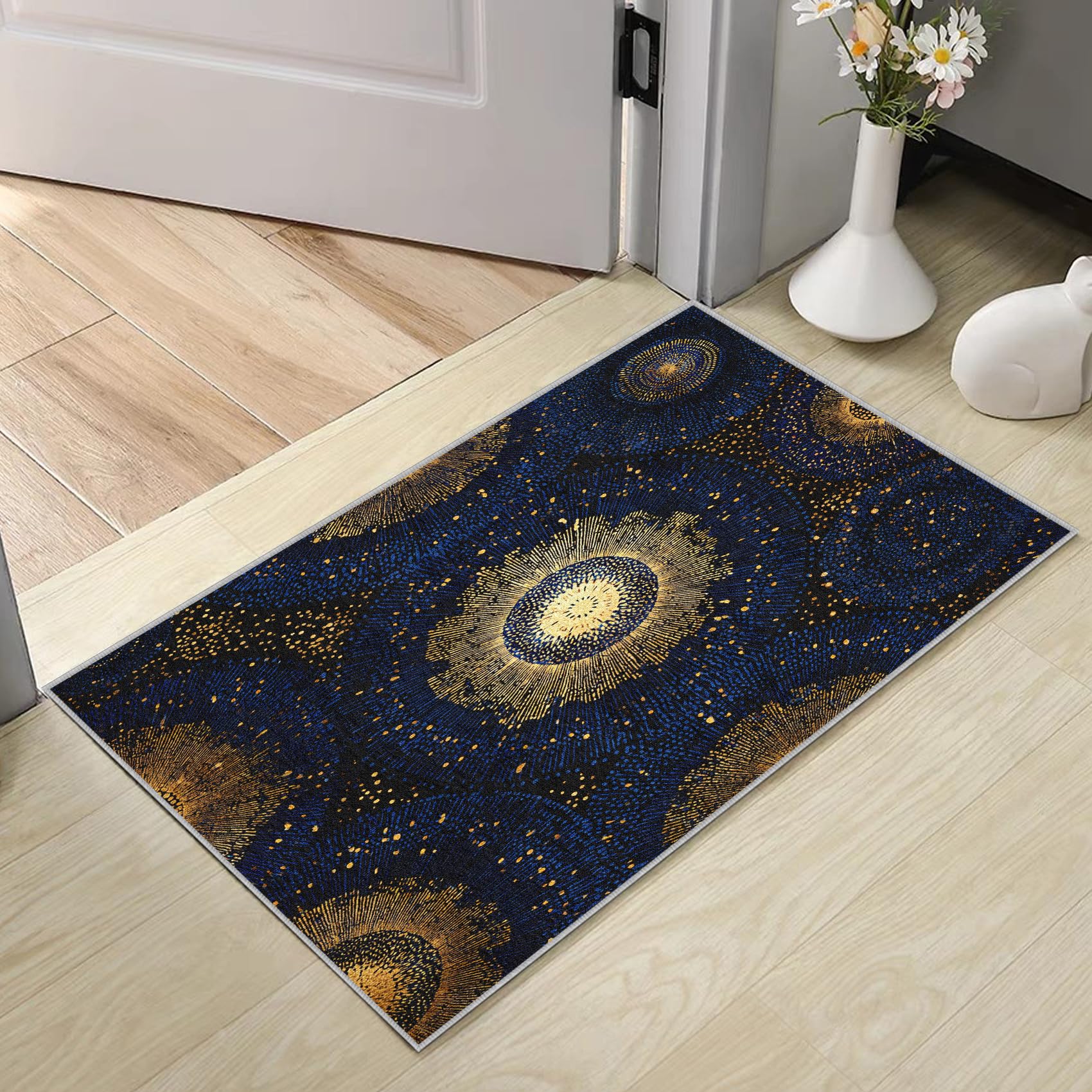 Générique Mandala Céleste Tapis 60x90 - Motif Or Vintage Tapis à Poils Courts Doux Antidérapant - Lavable en Machine - pour Salon Chambre à Coucher Cuisine Salle à Manger G9m24j10