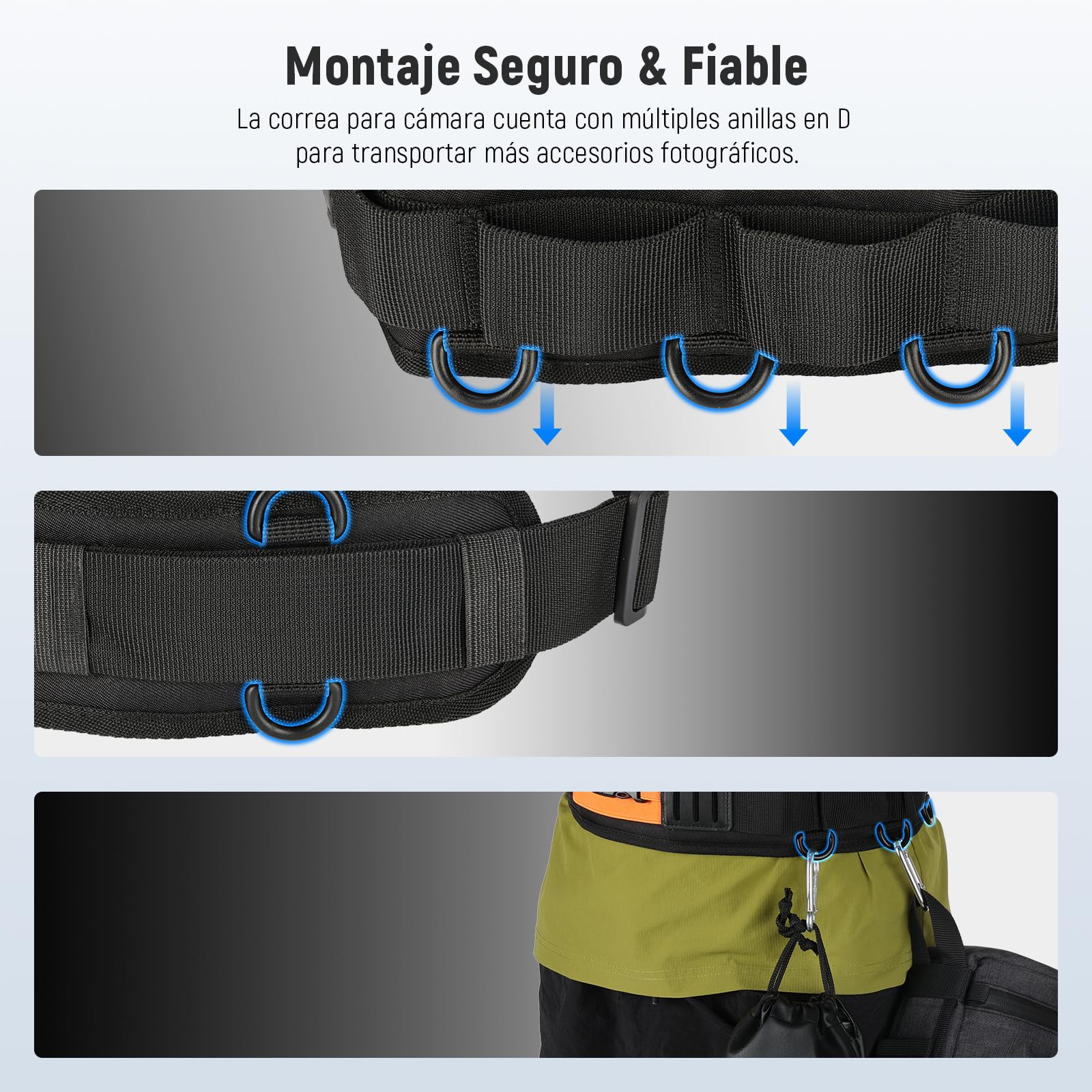 NEEWER Cinturón multifunción para cámara, Correa de cámara para fotógrafos, Cintura Transpirable Ajustable con Anillos en D para Bolsa DSLR, Bolsa de Lente, trípode, Accesorios de fotografía Flash