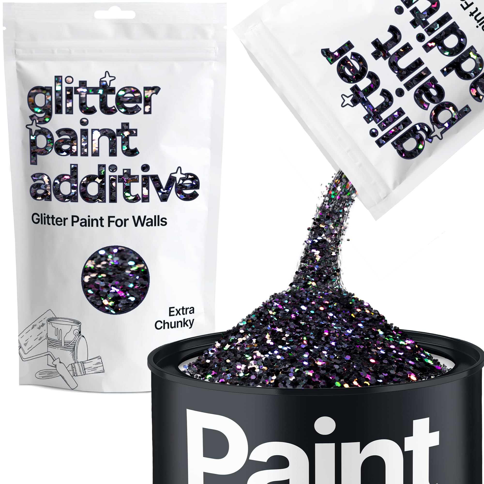 Teenitor Festival Chunky & Fine Glitter Mix With Primer - Black Laser C-Holographic Glitter