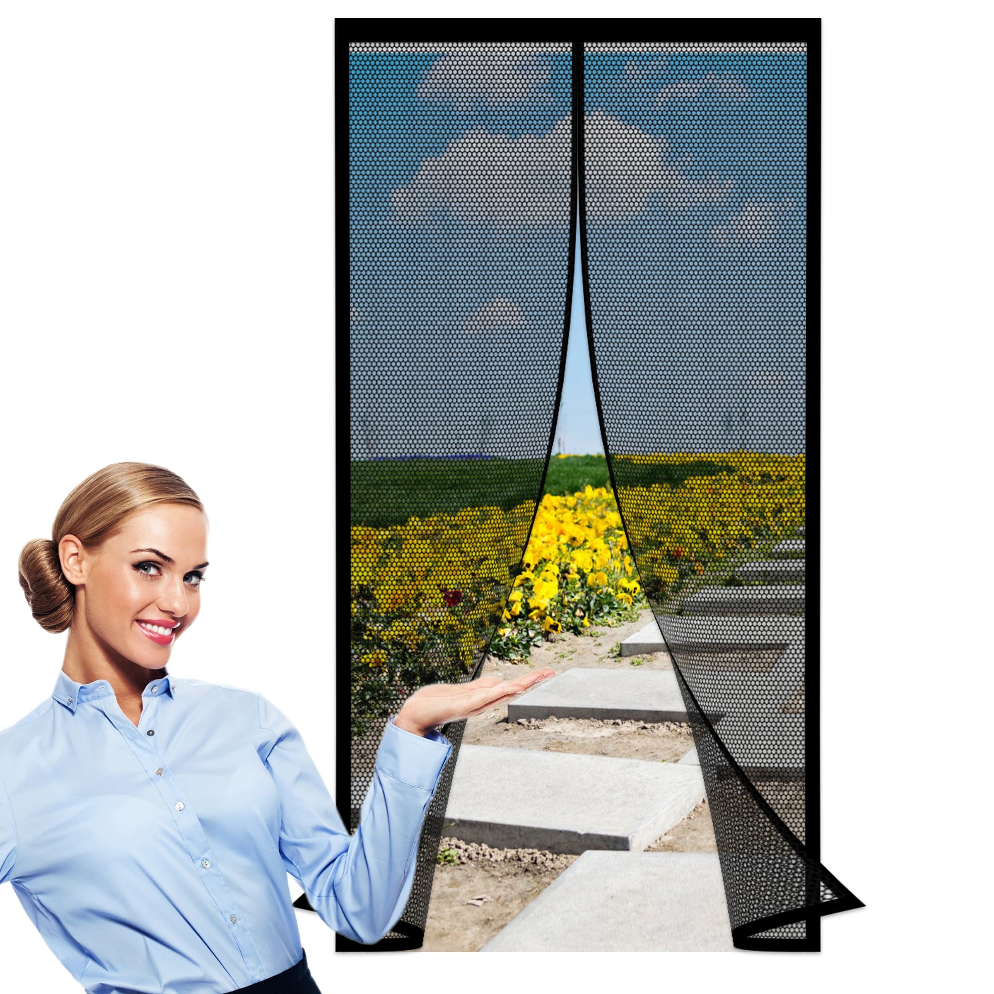 Moustiquaire porte fenetre magnetique 172x231cm rideau noir patio