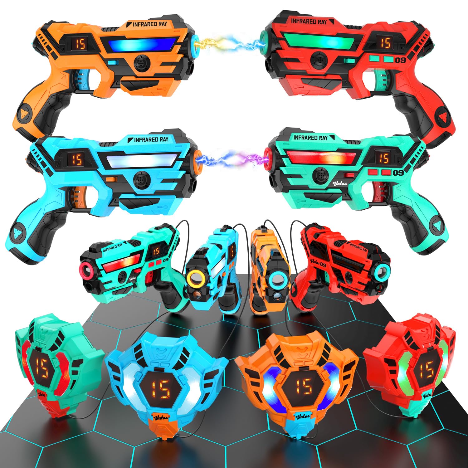 Set Laser Tag VATOS Avec Gilets – Pistolets Infrarouge Pour Enfants De 6 à 10 Ans