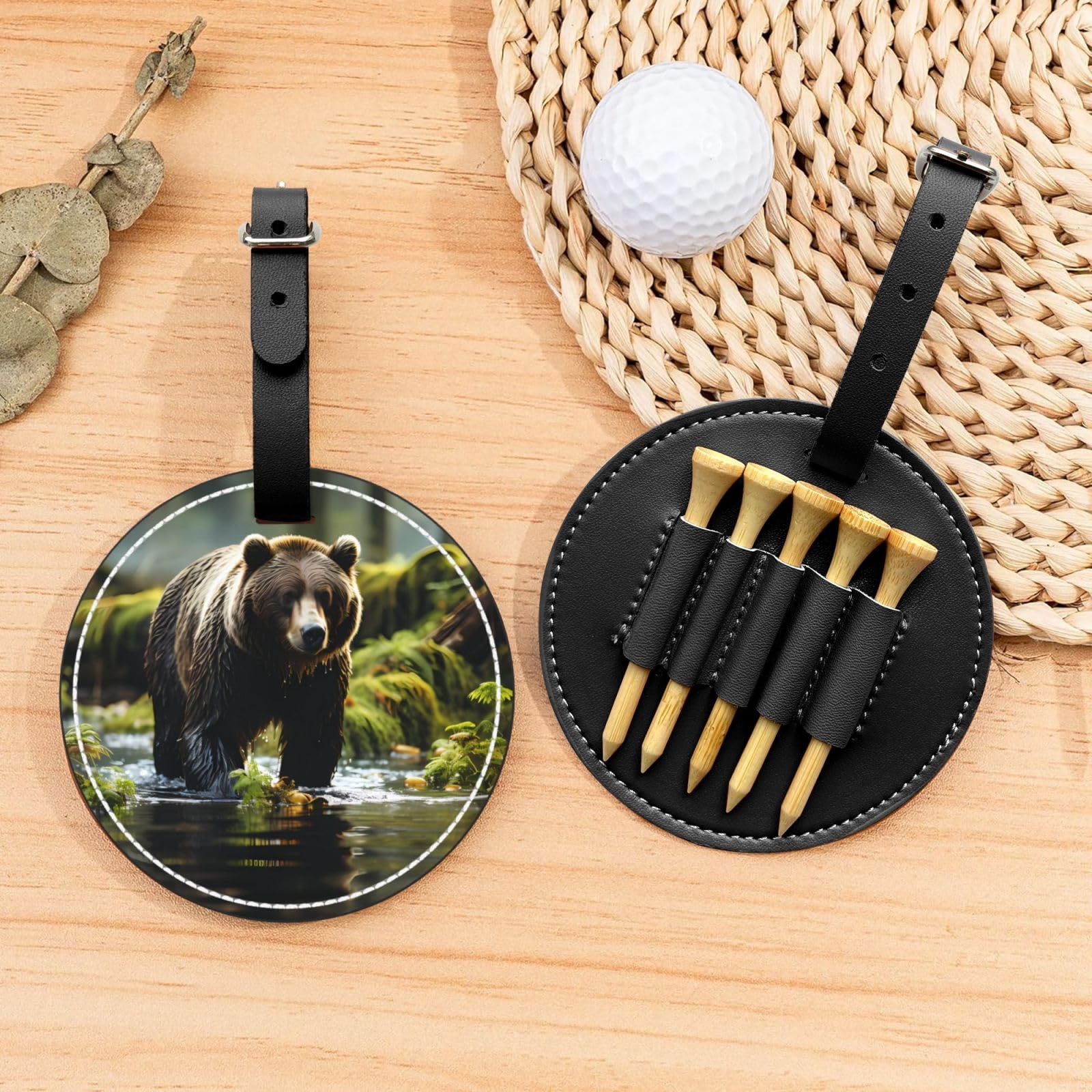 brown bear pounce Black Printed golf tee storage bag - portable design, easy to organize tee