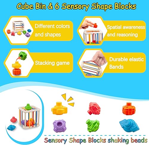 Miniatura 3 de Juguetes Montessori 5 en 1 para edades de 6 a 12 a 18 meses, juguetes sensoriales para bebés, juguete de Manhattan, juguete apilable, mordedor,