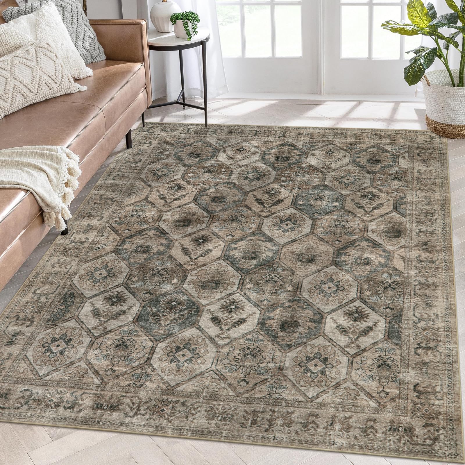 Lahome 8x10 Area Rugs for Living Room, Washable Rugs for Bedroom Aesthetic Large Dining Room Rugs for Under Table, Geometric Tribal Printed Low Pile Accent Nursery Carpet for Playroom Home Office